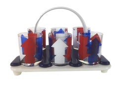 Vintage Cera Glassware, Red, White and Blue Arrow Barware Suite