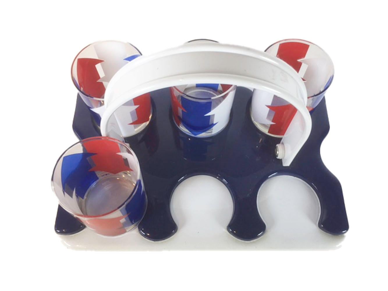 Américain Ensemble de verres de bar vintage Cera, verres à flèche rouges, blanches et bleues en vente