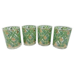 Vintage Cera Glassware Rocks Glasses with Mughal Elephants on a Lattice Ground