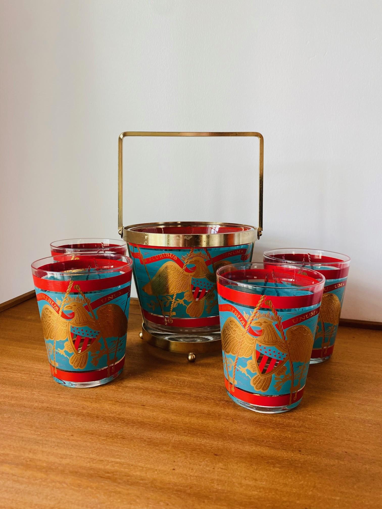 Verres de bar et seau à glace Cera Gold Eagle E Pluribus Unum en vente 2