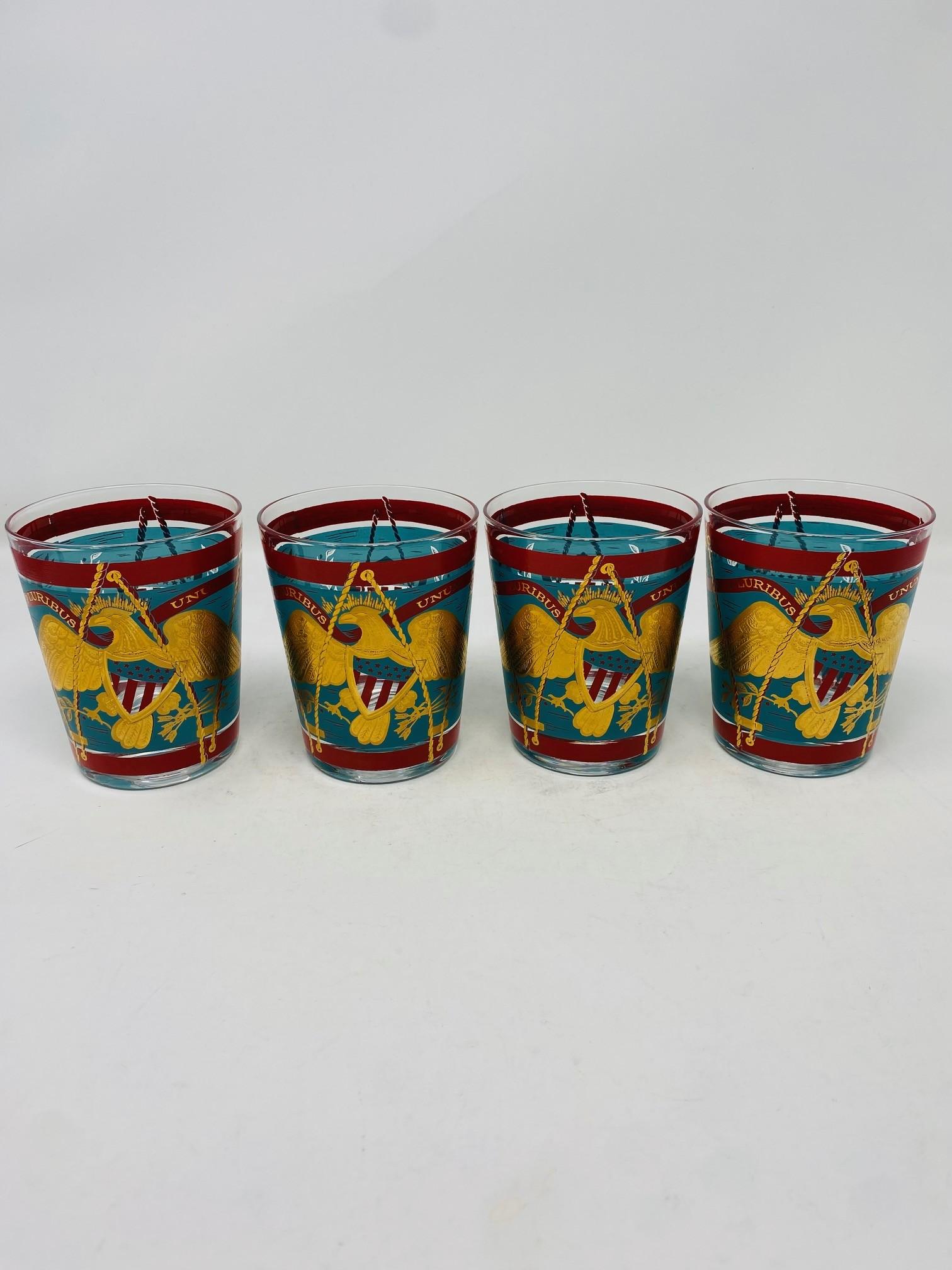 Verres de bar et seau à glace Cera Gold Eagle E Pluribus Unum Bon état - En vente à San Diego, CA