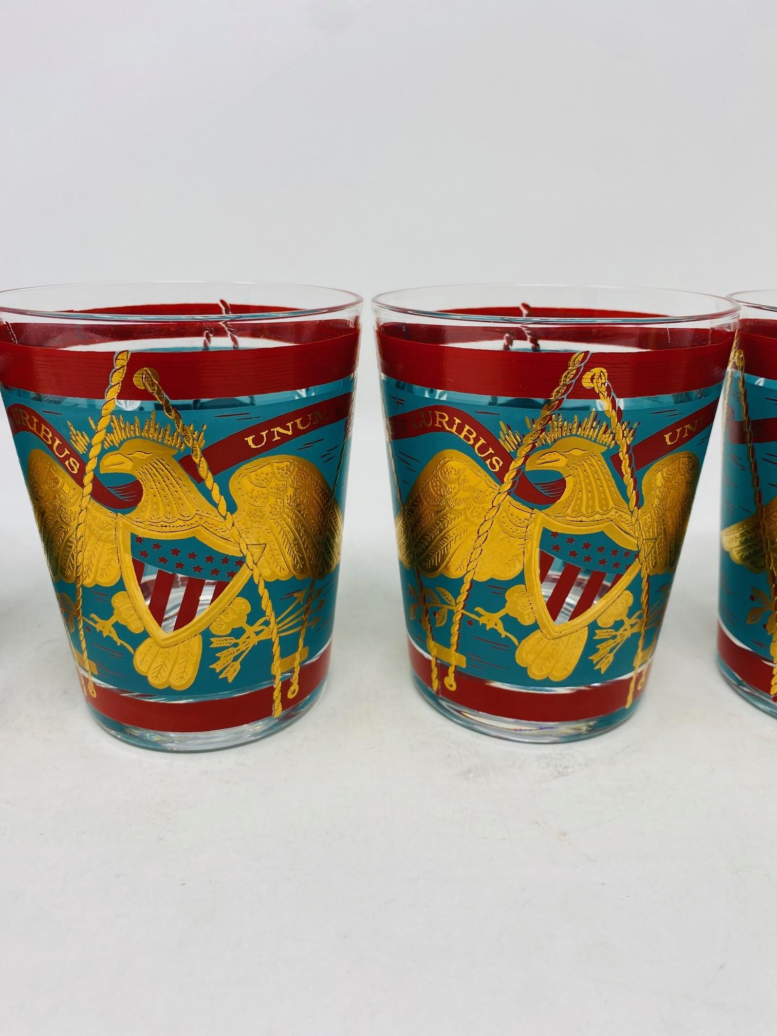 Milieu du XXe siècle Verres de bar et seau à glace Cera Gold Eagle E Pluribus Unum en vente