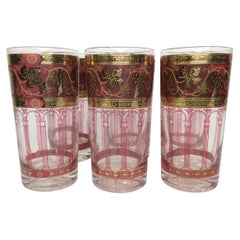 Vintage Cera Highball Glasses with Grapes and Arched Columns - Set of 6