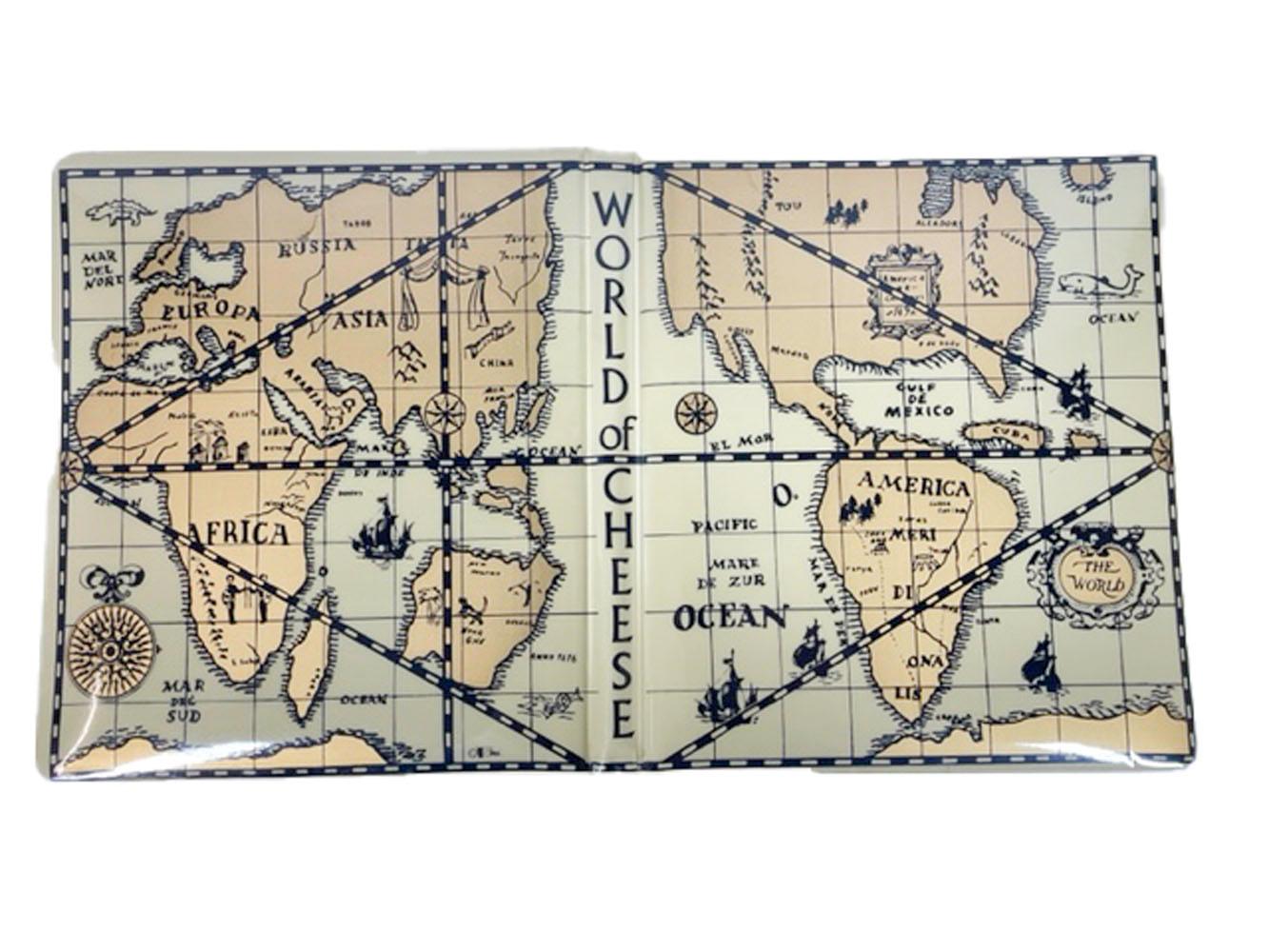 20ième siècle Planche à fromage vintage Cera Old World Map, en forme de livre, World of Cheese en vente