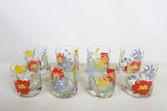 Vintage Cera Style Mid-Century Modern Floral Lowball Glasses - Set of 8