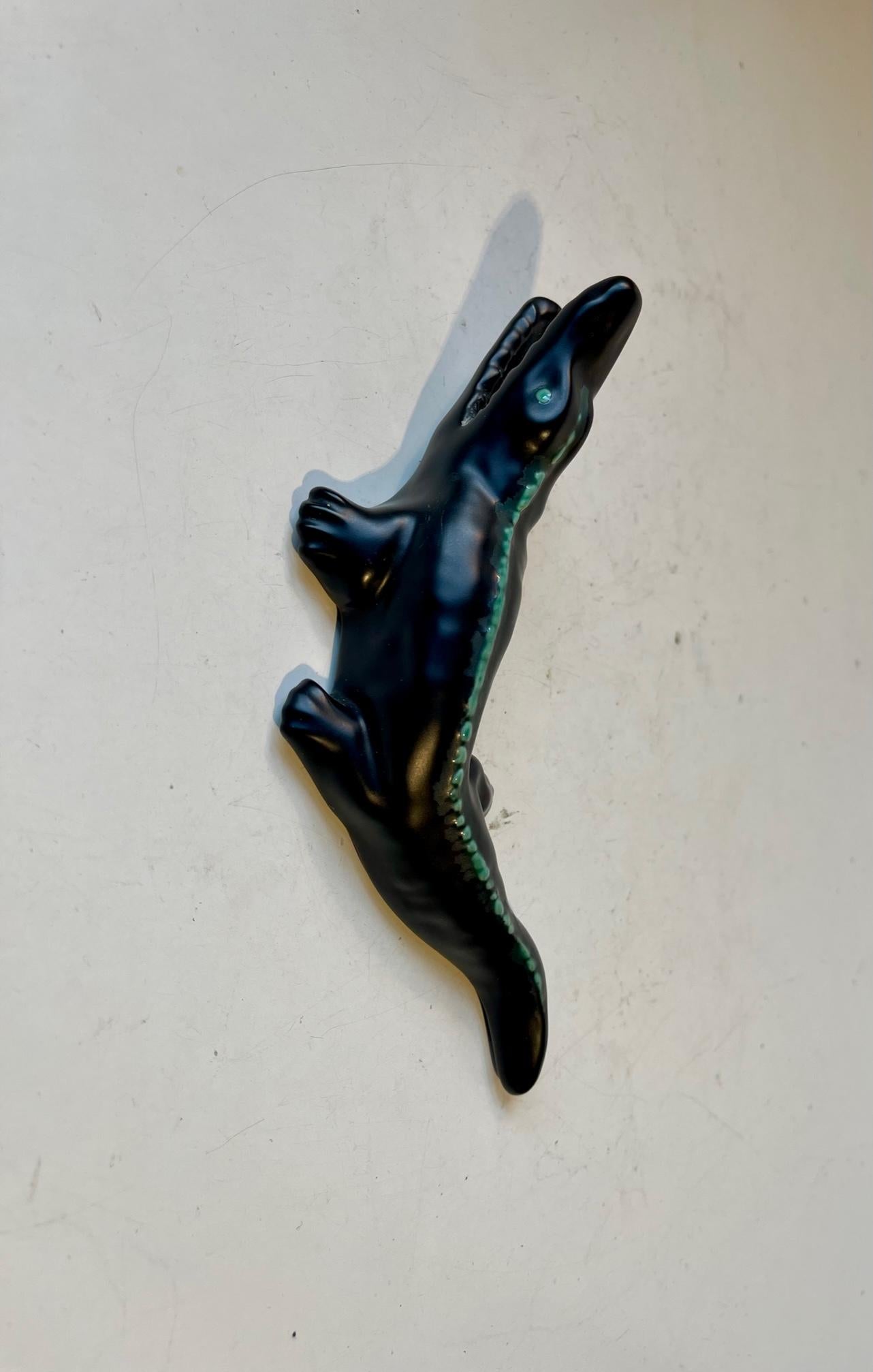Glazed Vintage Ceramic Alligator from Søholm, Danish 1950s For Sale
