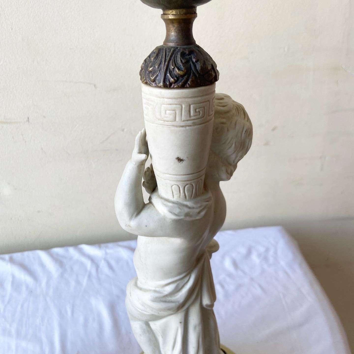 Vintage Ceramic and Brass Cherub Table Lamps For Sale 1