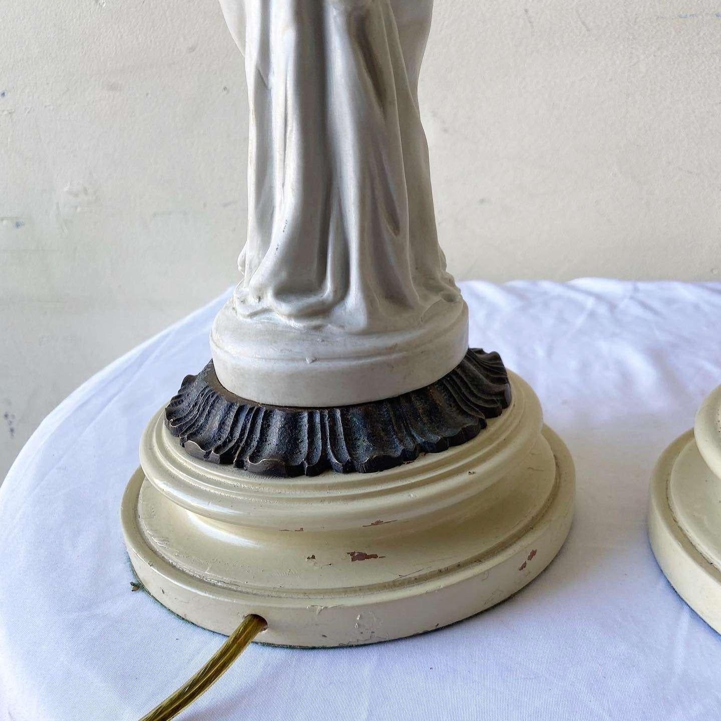 Vintage Ceramic and Brass Cherub Table Lamps For Sale 2