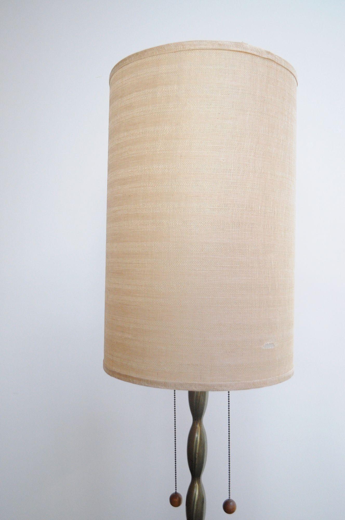 Vintage Ceramic and Brass Graduated Dual Socket Floor Lamp with Shade For Sale 6