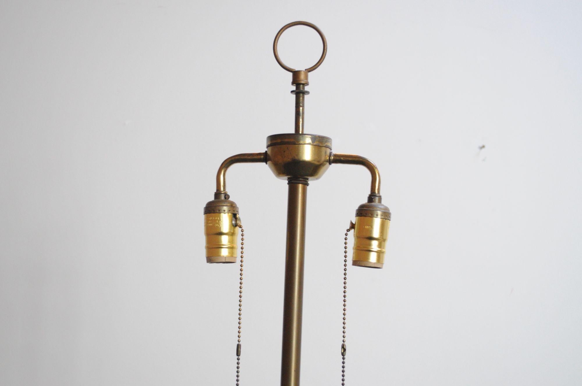 Mid-20th Century Vintage Ceramic and Brass Graduated Dual Socket Floor Lamp with Shade For Sale