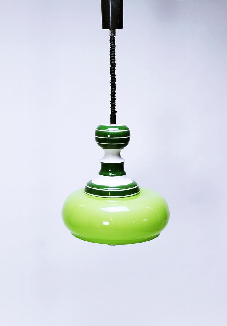 Vintage Ceramic and Glass Ceiling Light Pull Down Lamp, Italy, 1970 For