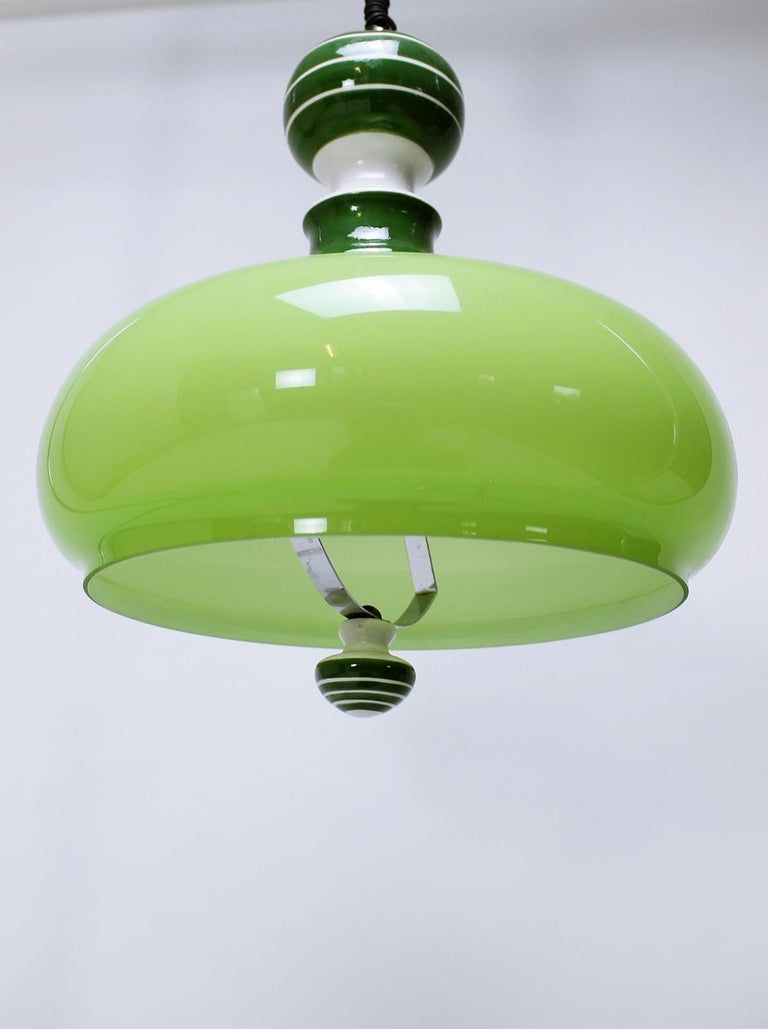 Vintage Ceramic And Glass Ceiling Light Pull Down Lamp