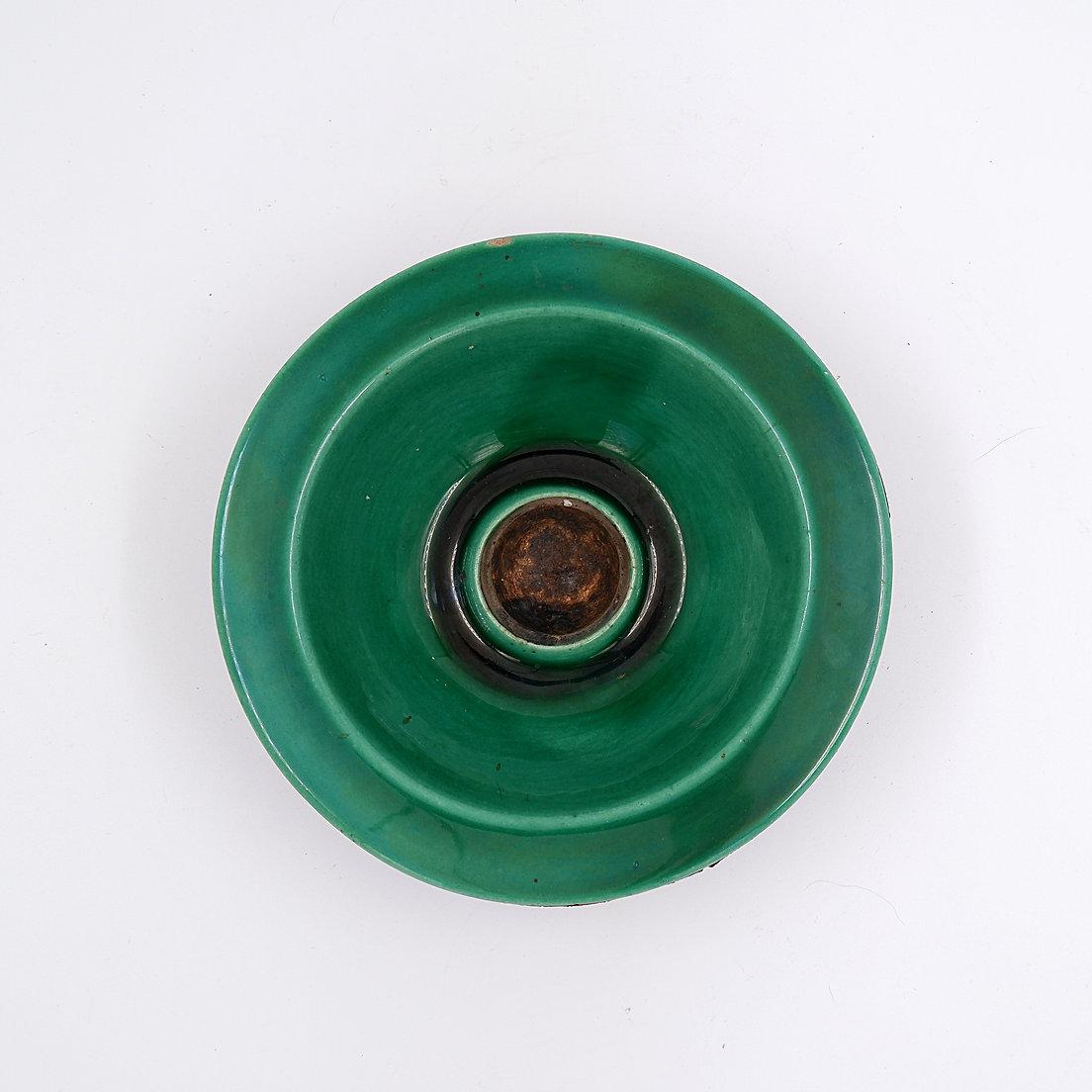 Vintage ceramic and leather ashtray from the 1950s, in the Keramos Sèvres style. im Angebot 1