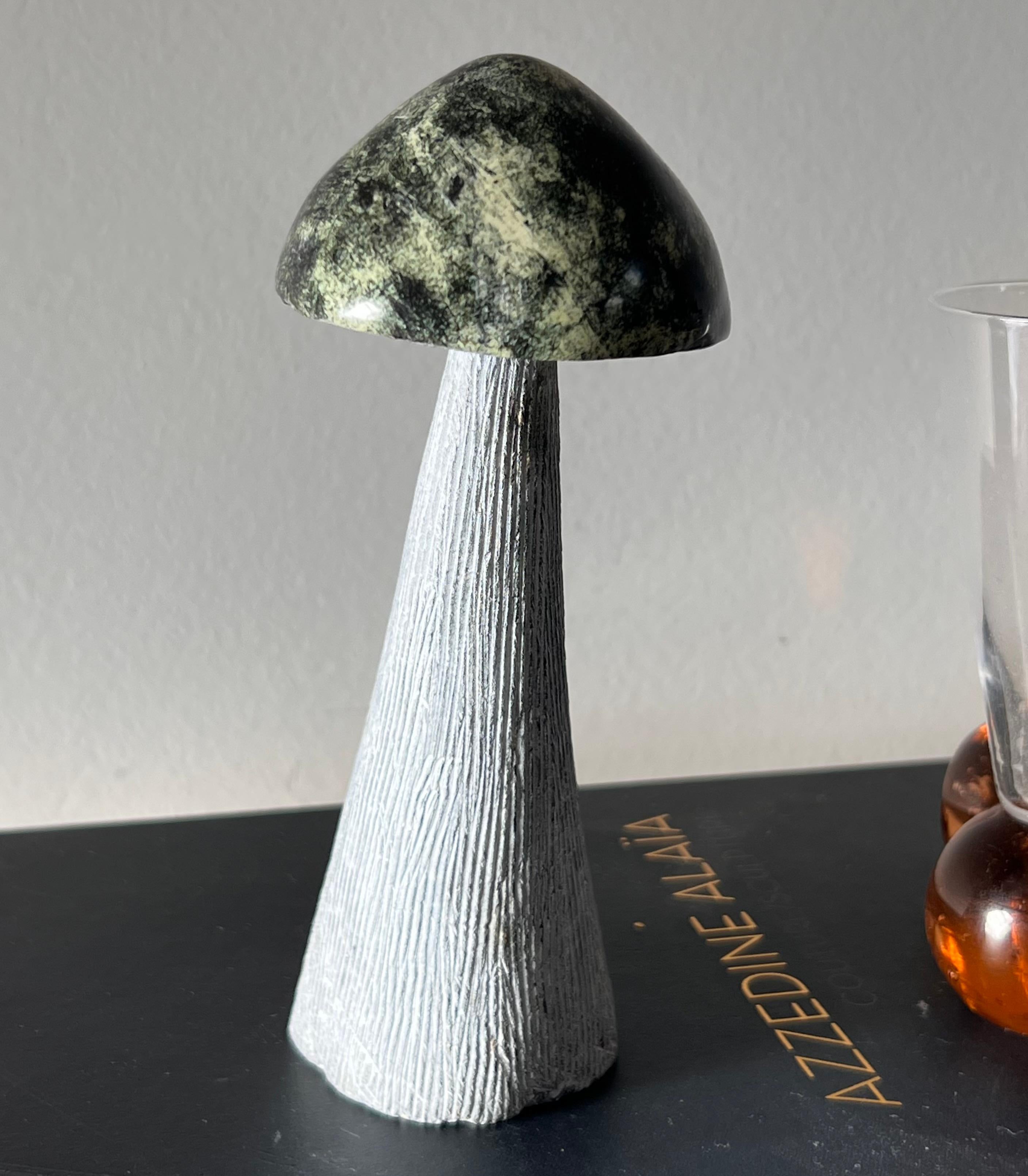 Late 20th Century Vintage ceramic and marble mushroom objet d’art, handmade by artist, 1970s For Sale