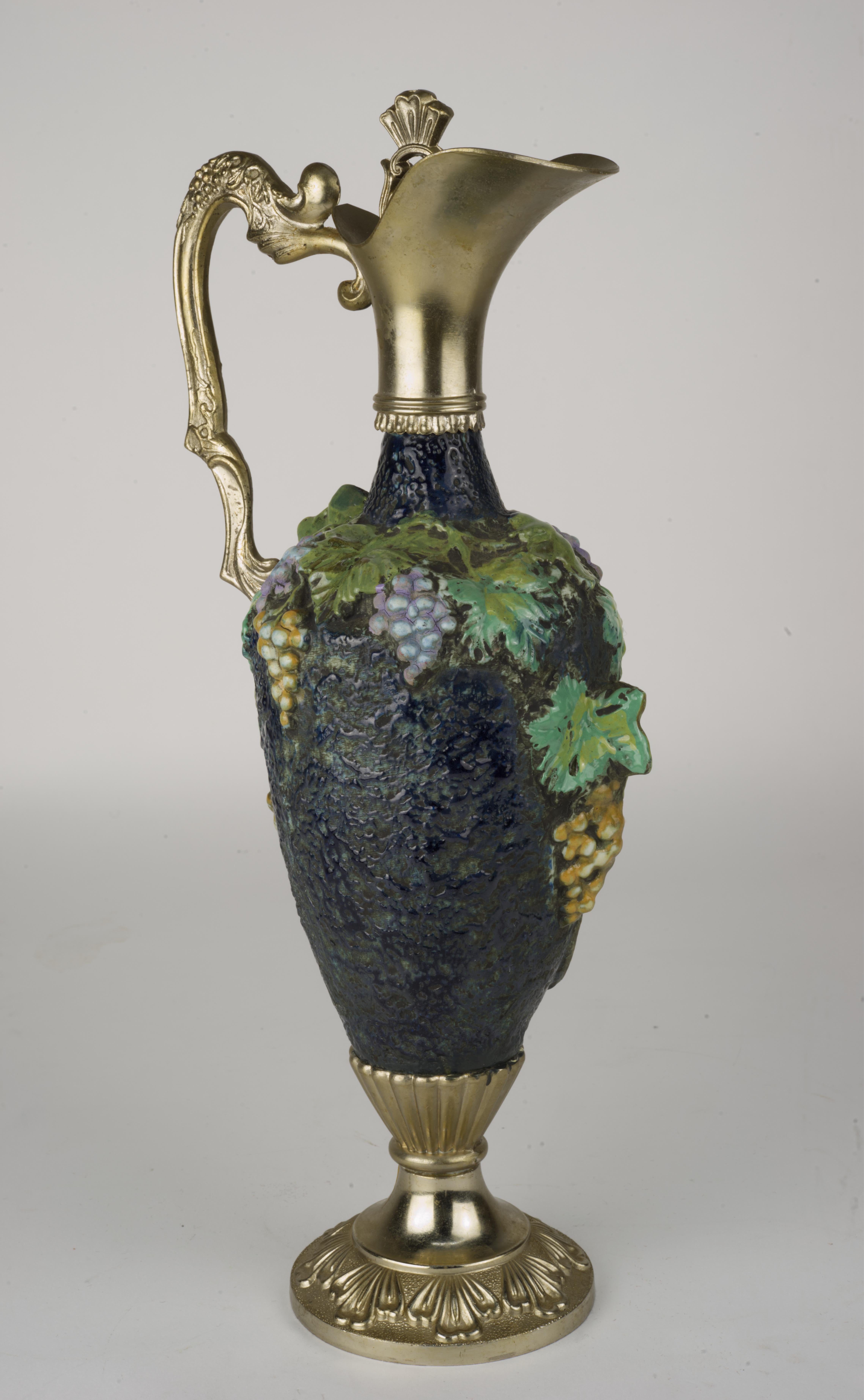 Mid-Century Modern Vintage Ceramic and Metal Decanter Italy Riprod Vietata Art 2598