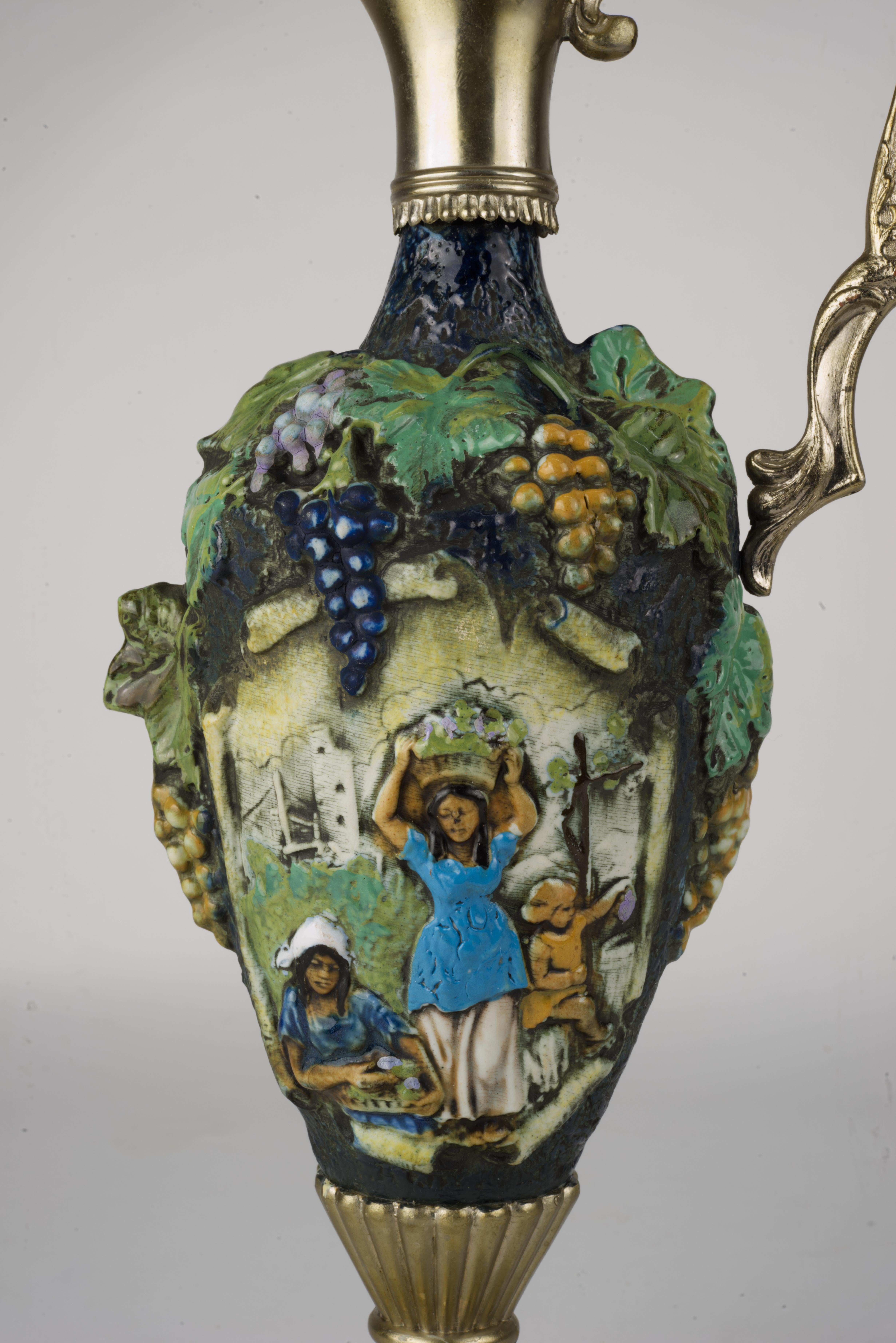 Hand-Painted Vintage Ceramic and Metal Decanter Italy Riprod Vietata Art 2598