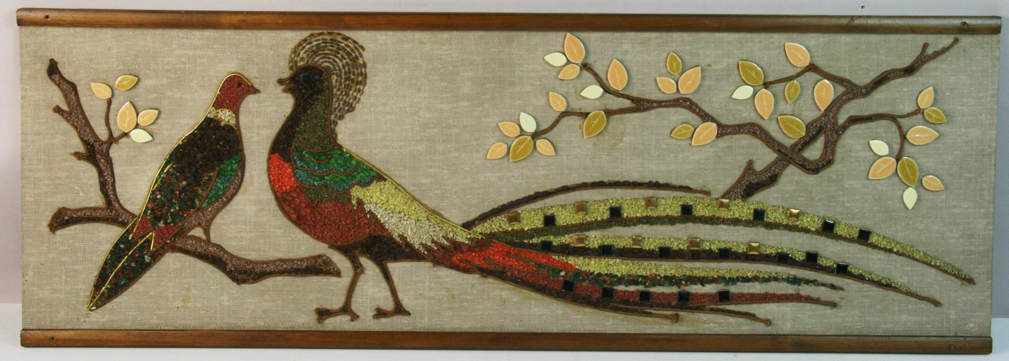 5181 Wandtafel aus Keramik und Stein Pfau 1950er Jahre