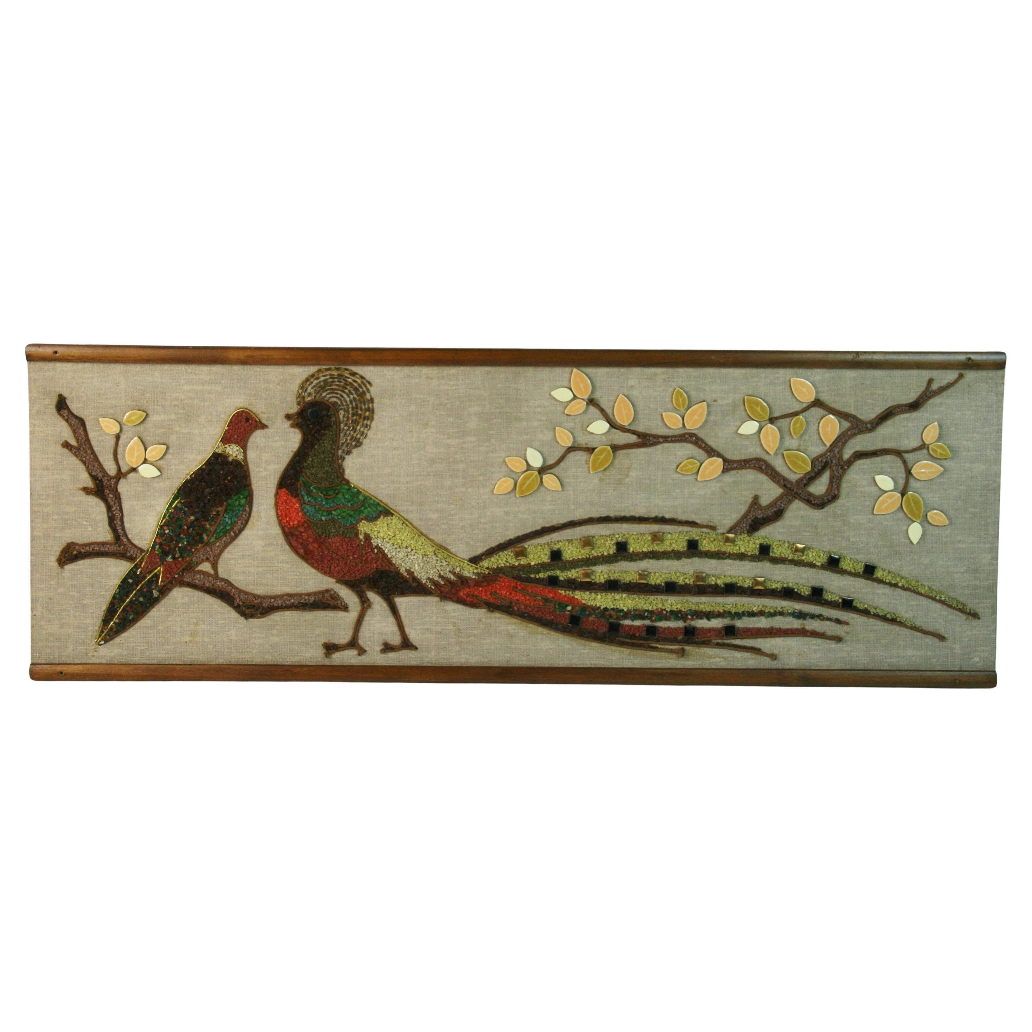 Sculpture murale paon vintage en céramique et pierre des années 1950