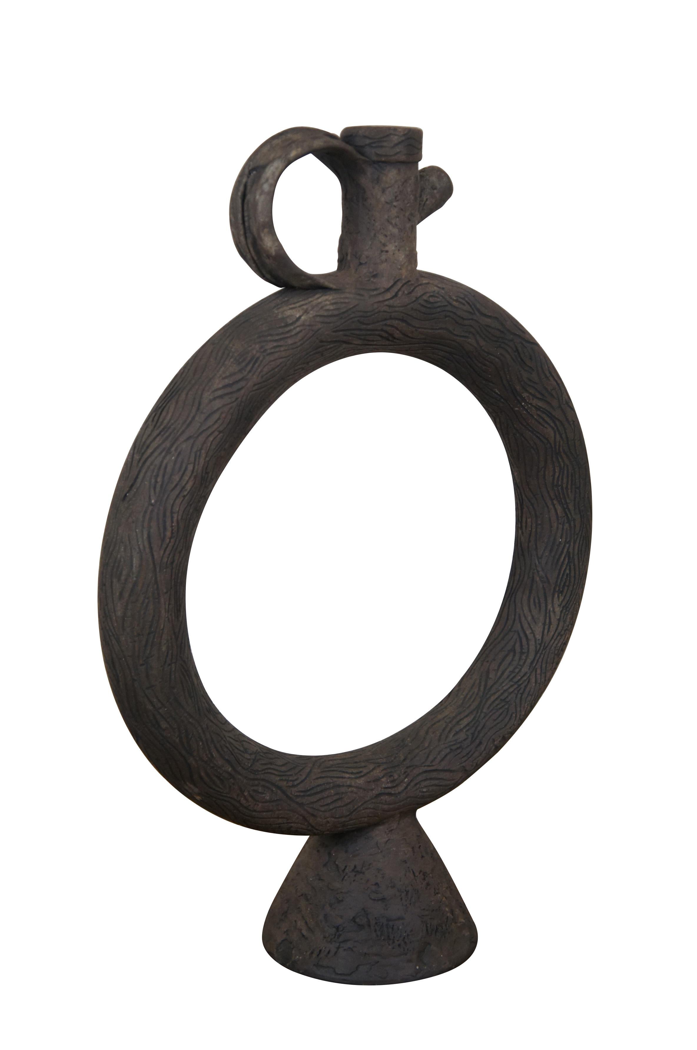 Vintage Cerámica Arte Cerámica Hitita Botella Anillo Decantador Vino Jarra Escultura 19