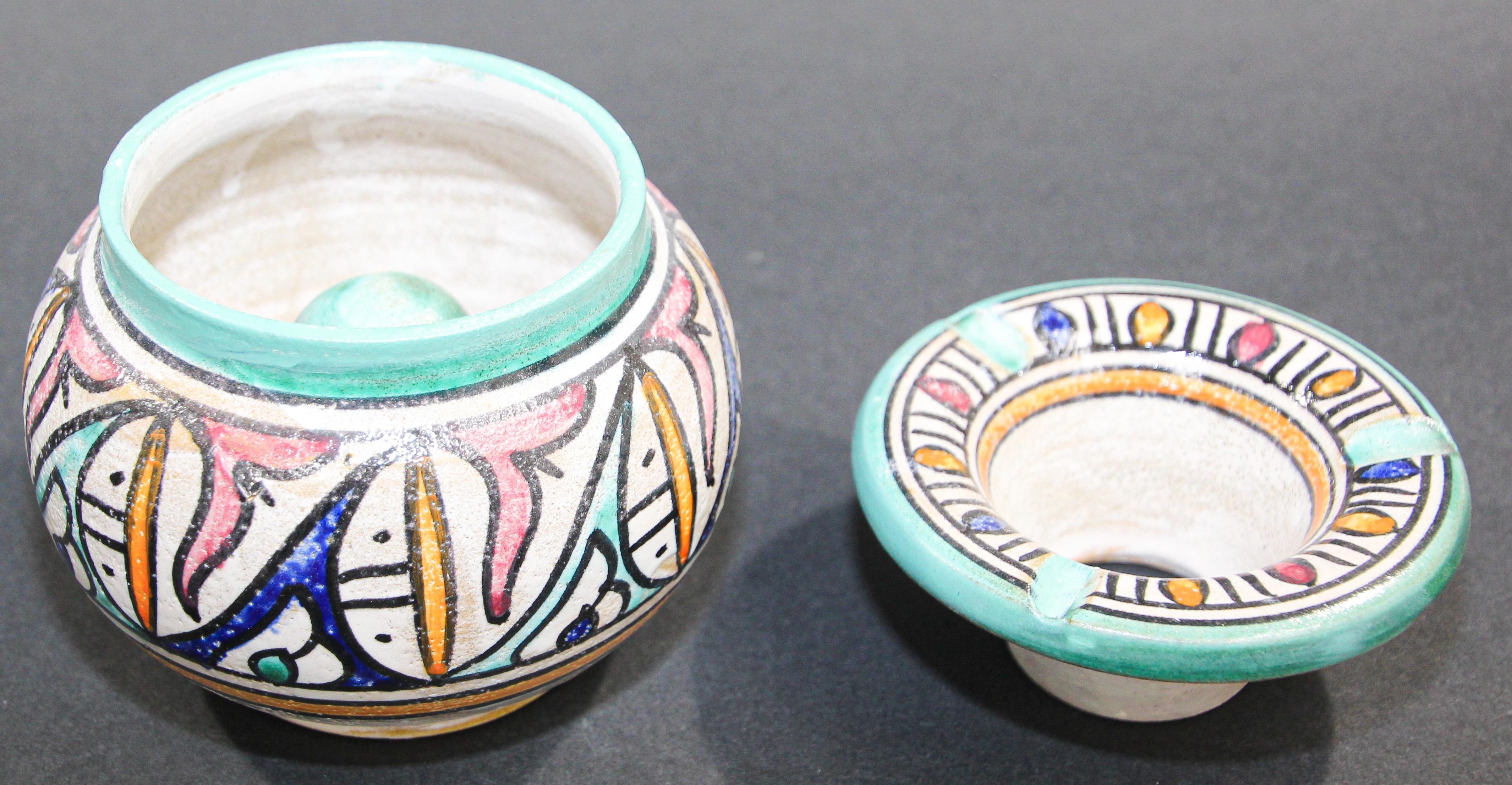 Moroccan Vintage Ceramic Ashtray from Fez Morocco