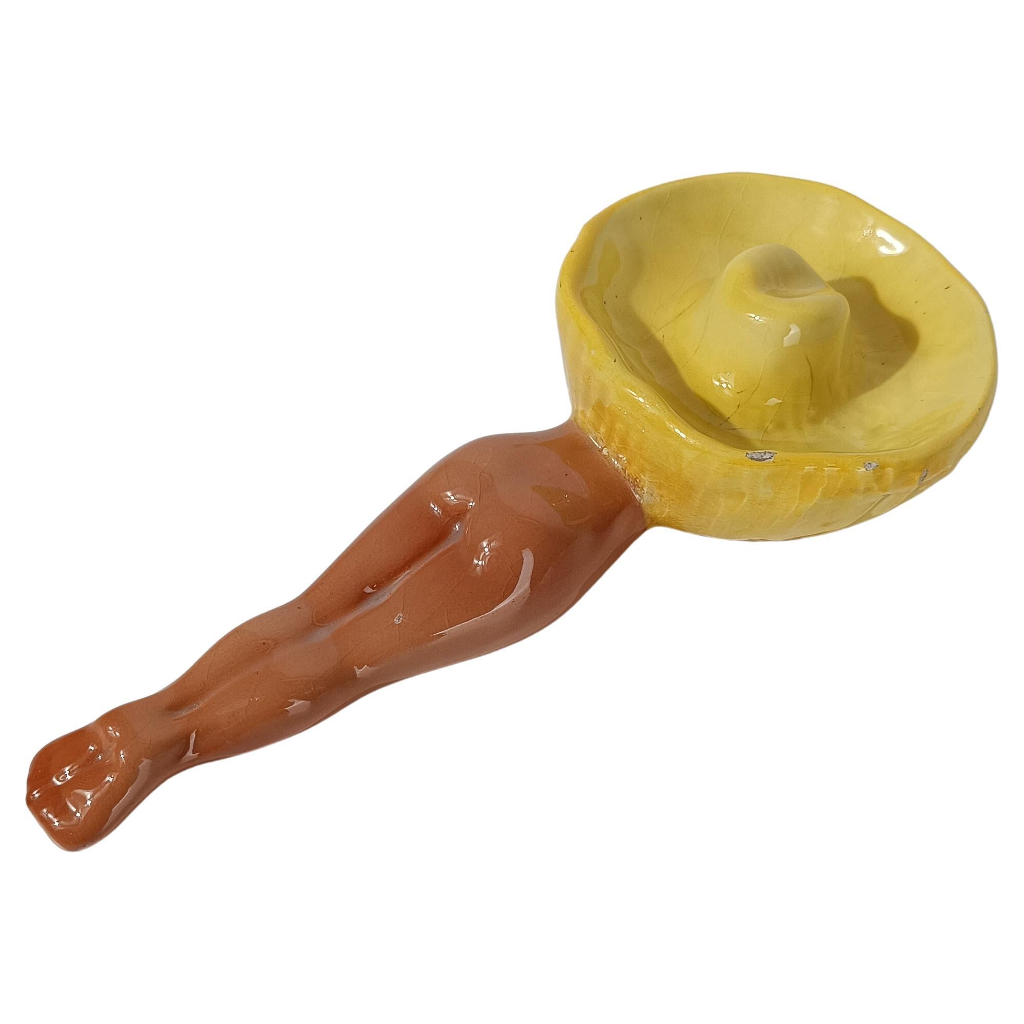 Vintage Ceramic Ashtray in the Shape of a Pin Up Girl with Sombrero, Italy 1950s For Sale