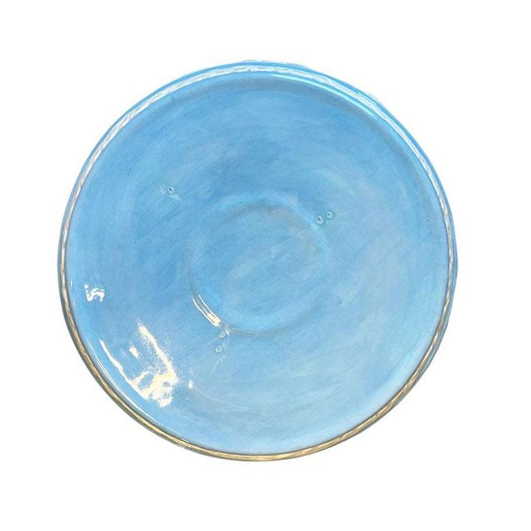 Plato Cubierto Decorativo Vintage de Cerámica Azul Bebé con Tapa y Figuras Blancas Griego clásico en venta
