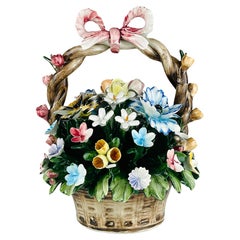 Vintage-Keramikkorb mit Blumen von S. Rioleva Capodimonte, Italien 1960er Jahre