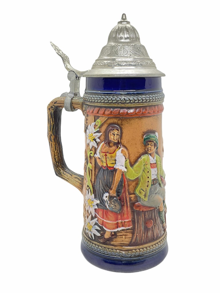 Vintage Ceramic Beer Stein Lidded with Pewter Lid by Gerz, 1960s For