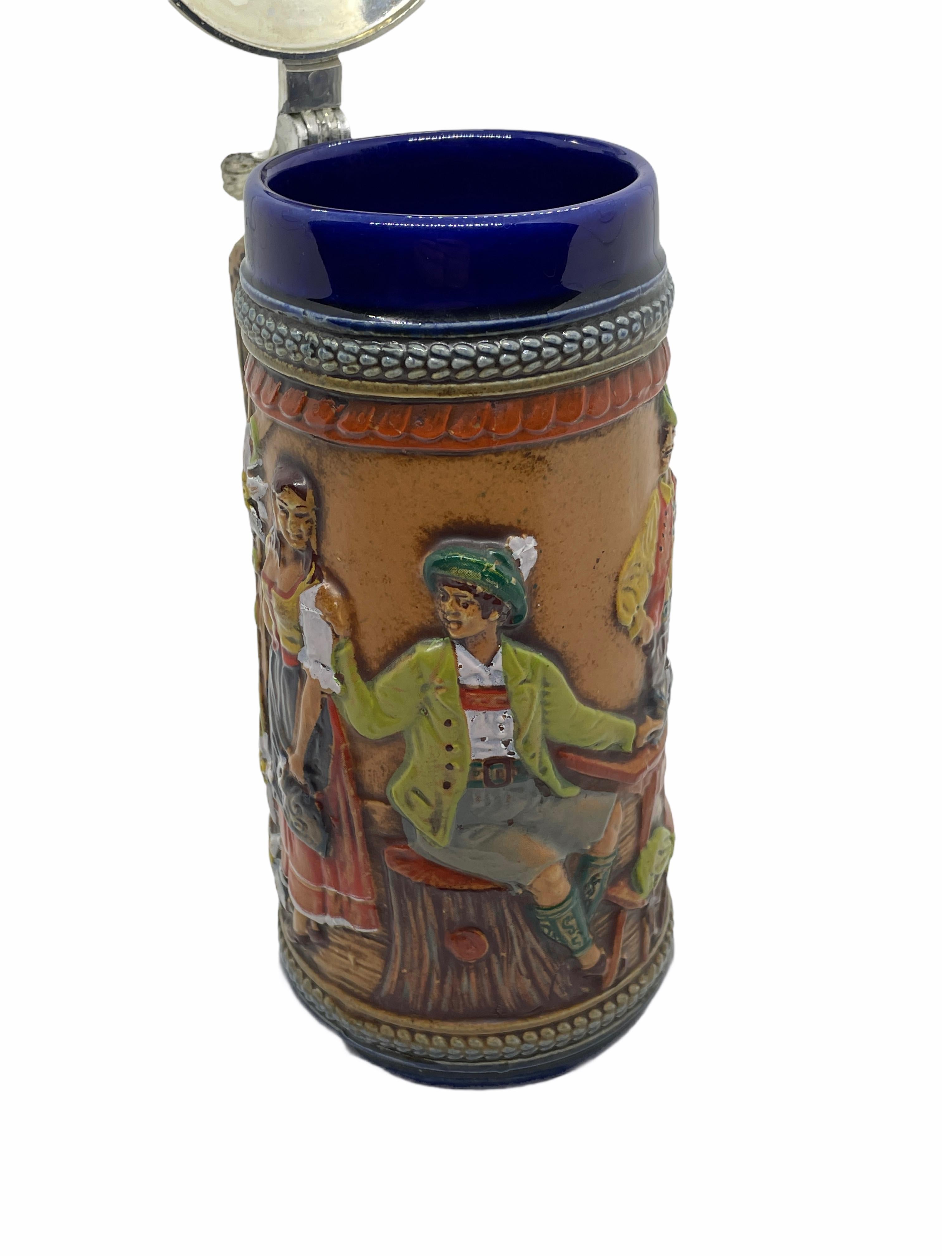 Vintage Ceramic Beer Stein Lidded with Pewter Lid by Gerz, 1960s In Good Condition In Nuernberg, DE