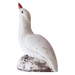 Vintage Ceramic Bird in White Craquelé Paint, France, Mid 20th-Century