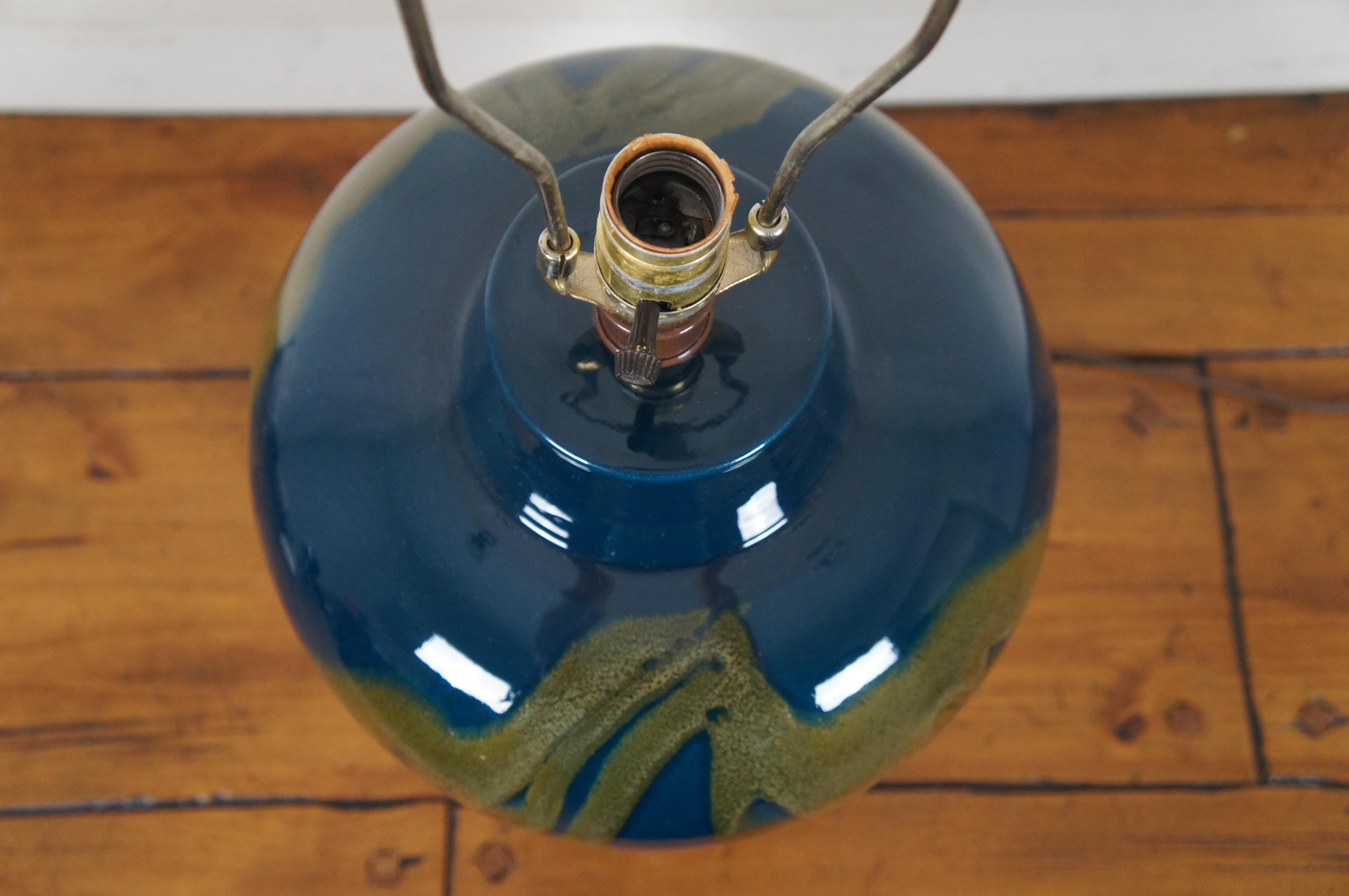 Vintage Ceramic Blue Green Drip Glaze Ginger Jar Mantel Urn Vase Table Lamp For Sale 4