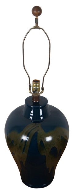 Vintage Ceramic Blue Green Drip Glaze Ginger Jar Mantel Urn Vase Table Lamp