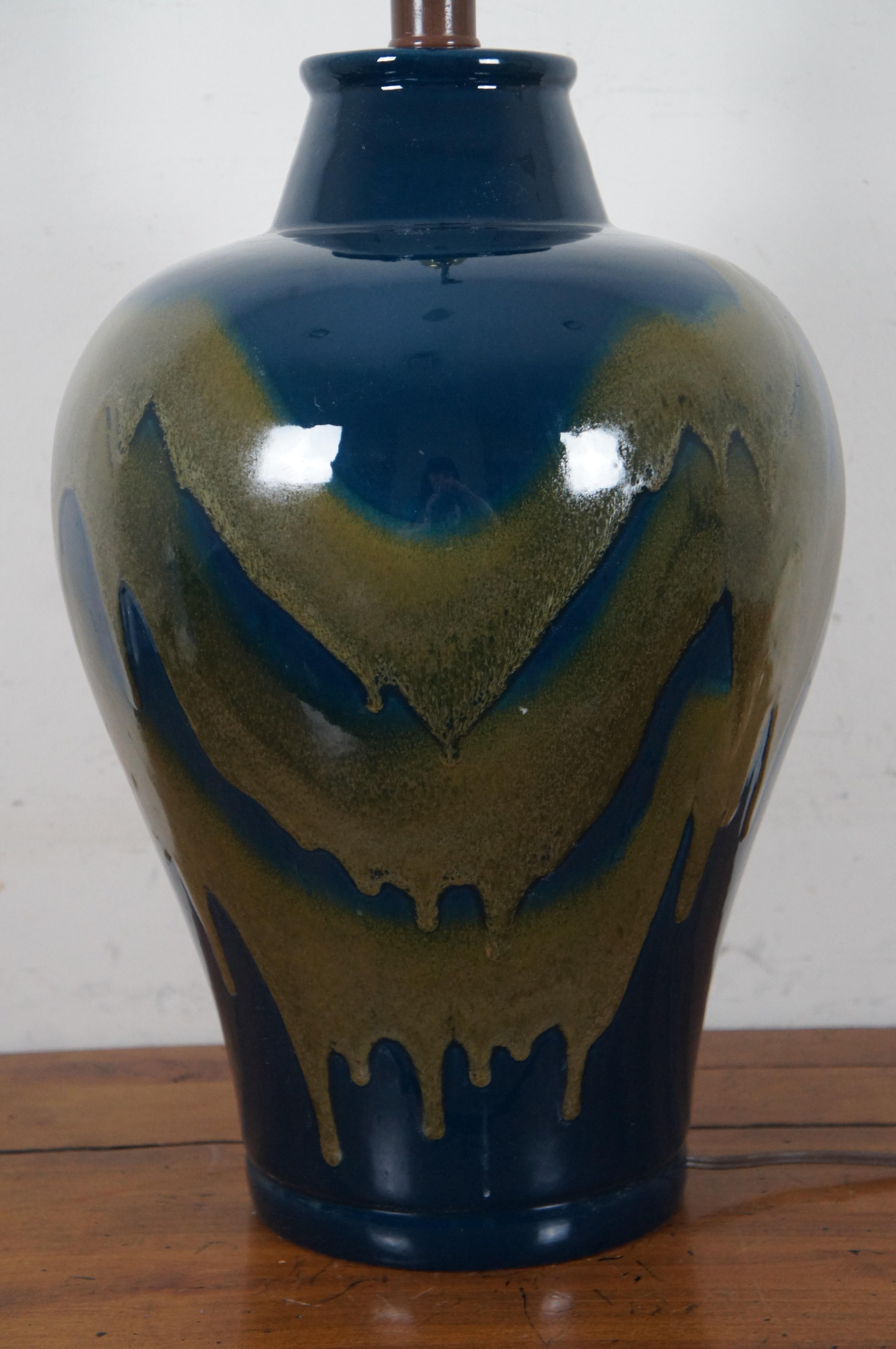 Modern Vintage Ceramic Blue Green Drip Glaze Ginger Jar Mantel Urn Vase Table Lamp For Sale