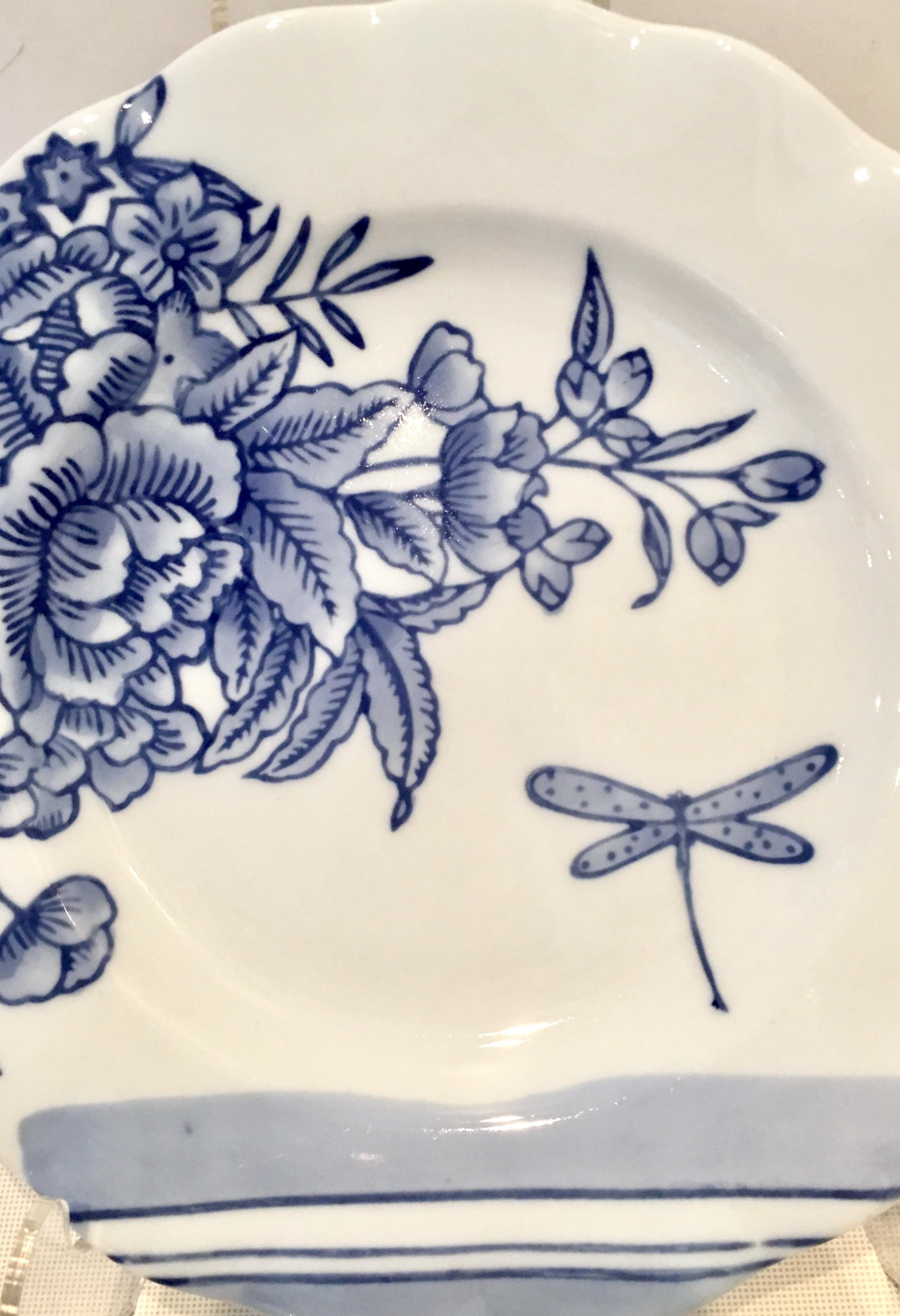 Vintage Ceramic Blue & White Salad/Dessert Plates S/9 by, Creativeco-Op In Good Condition In West Palm Beach, FL