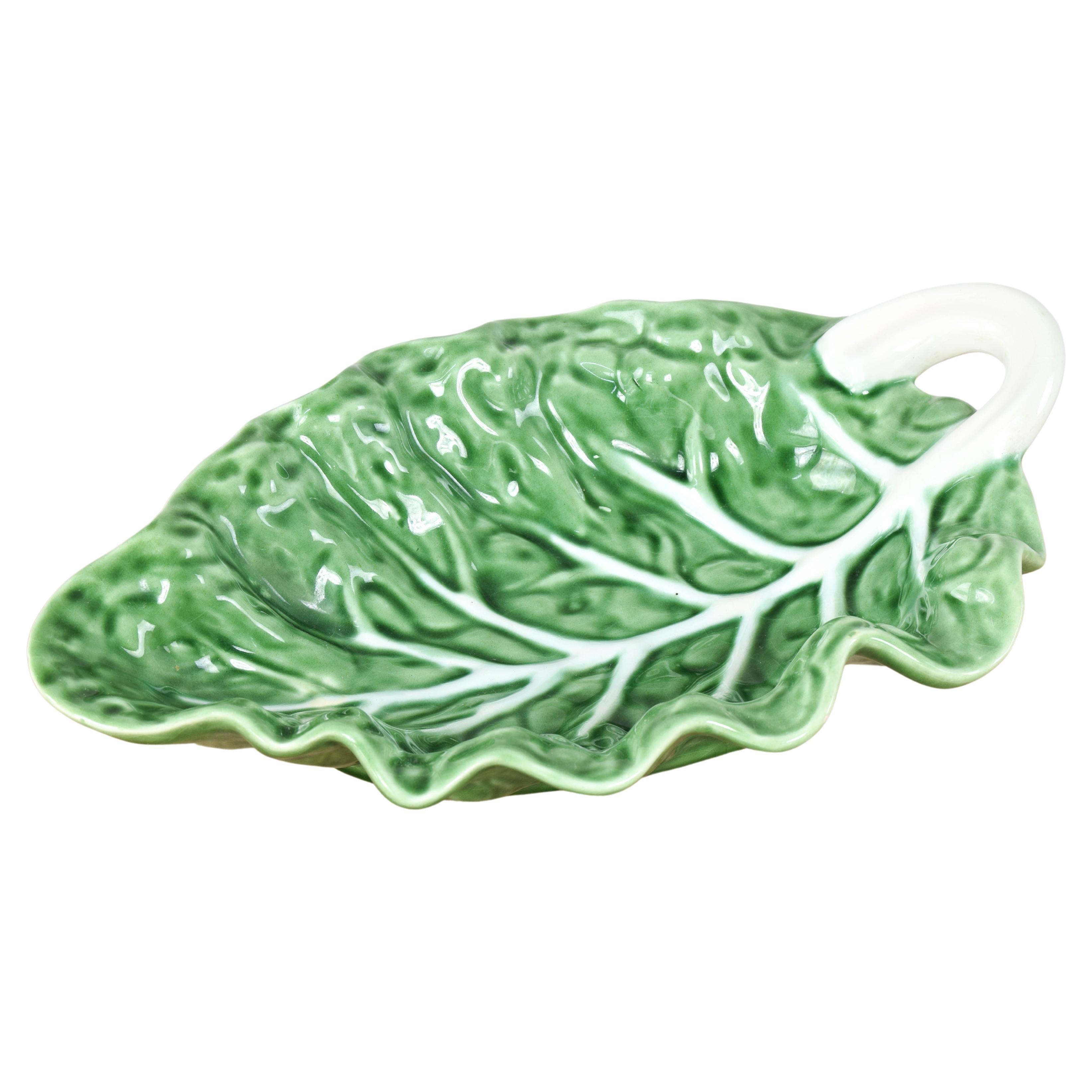 Vintage Ceramic Bordallo Pinheiro Cabbage Leaf Salad Bowl, Portugal 60s For Sale