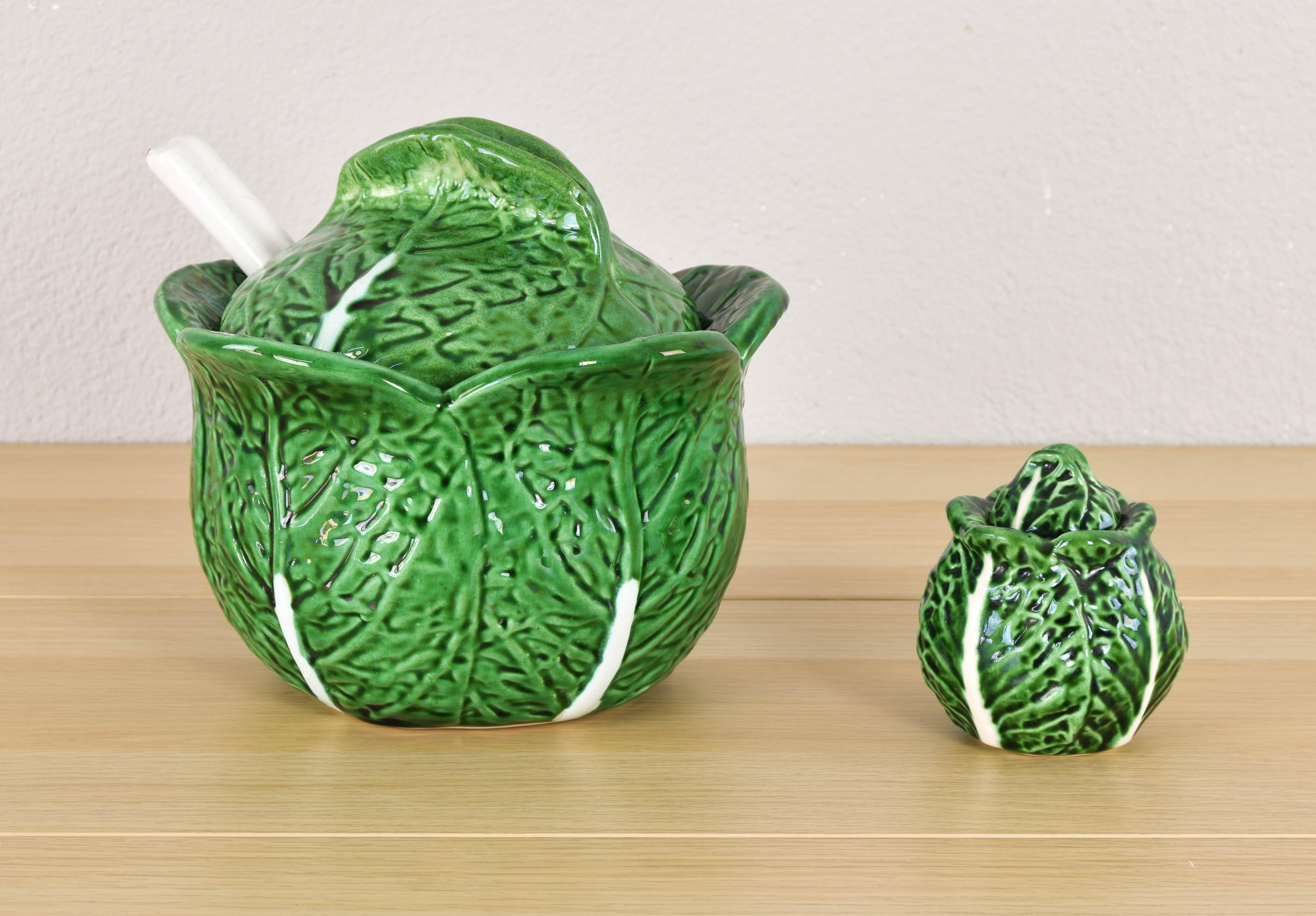 Vintage Ceramic Bordallo Pinheiro Cabbage Tureen Bowl, Portugal 60s For Sale 3