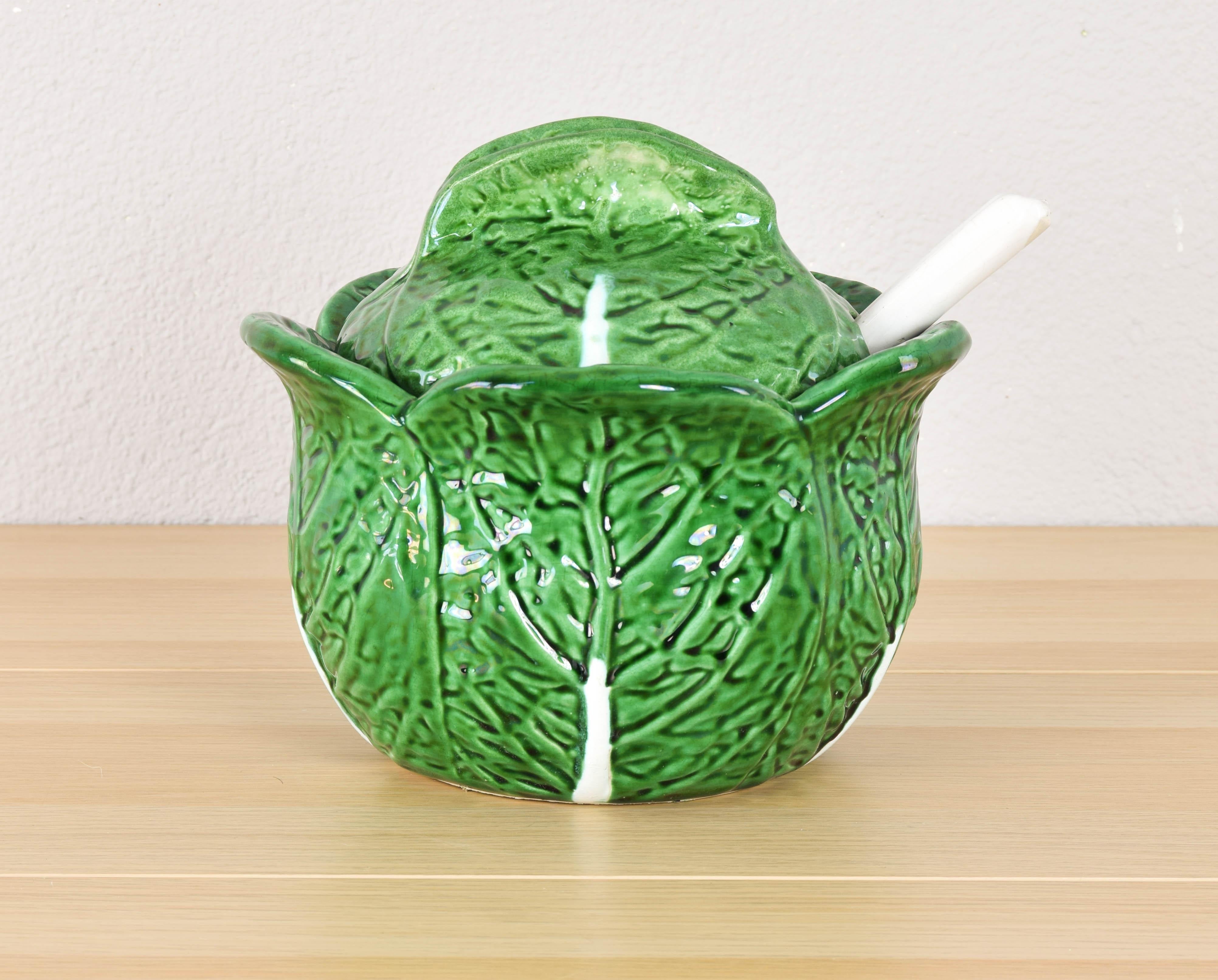 Mid-Century Modern Vintage Ceramic Bordallo Pinheiro Cabbage Tureen Bowl, Portugal 60s For Sale