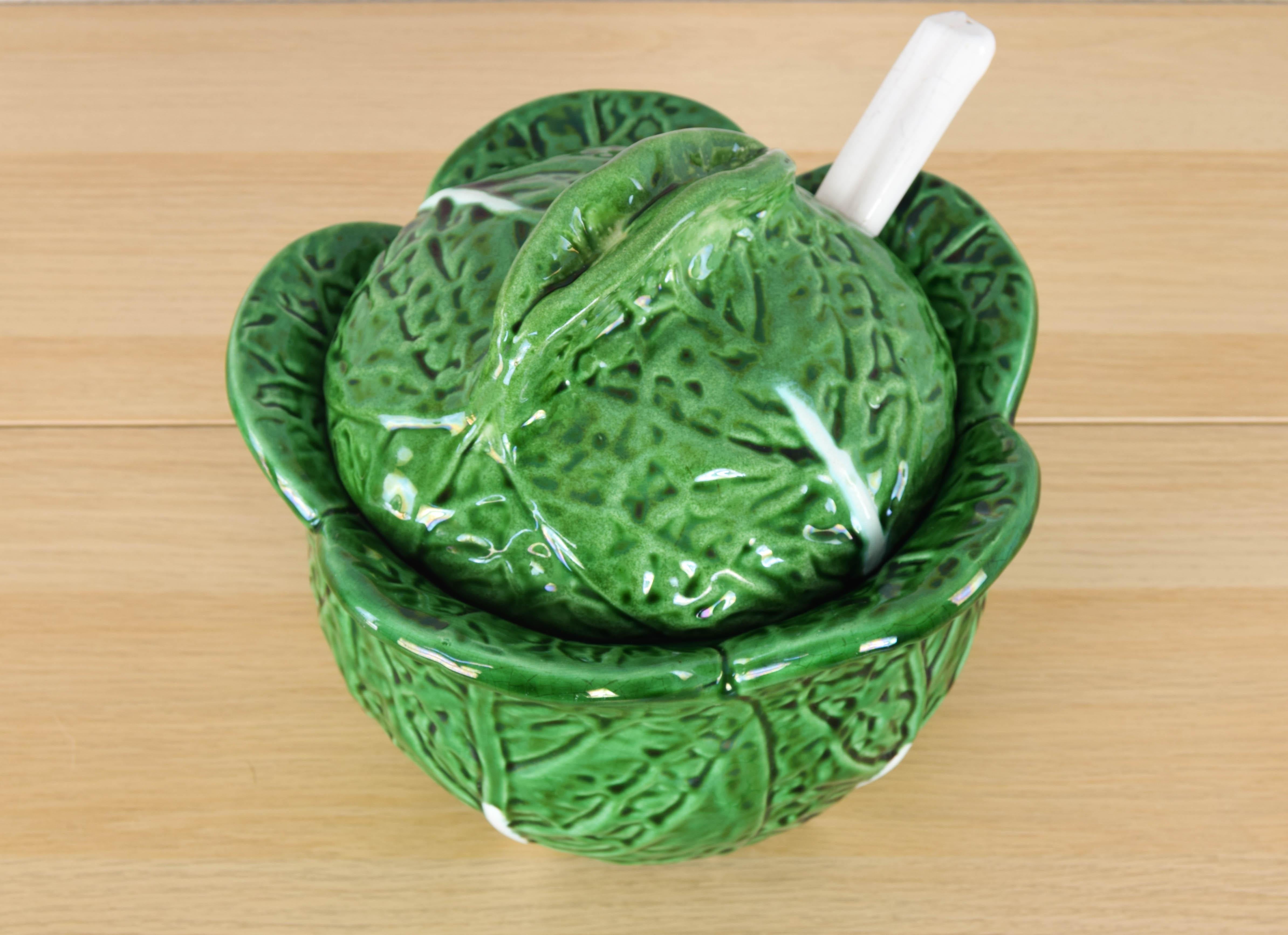 Mid-Century Modern Vintage Ceramic Bordallo Pinheiro Cabbage Tureen Bowl, Portugal 60s For Sale