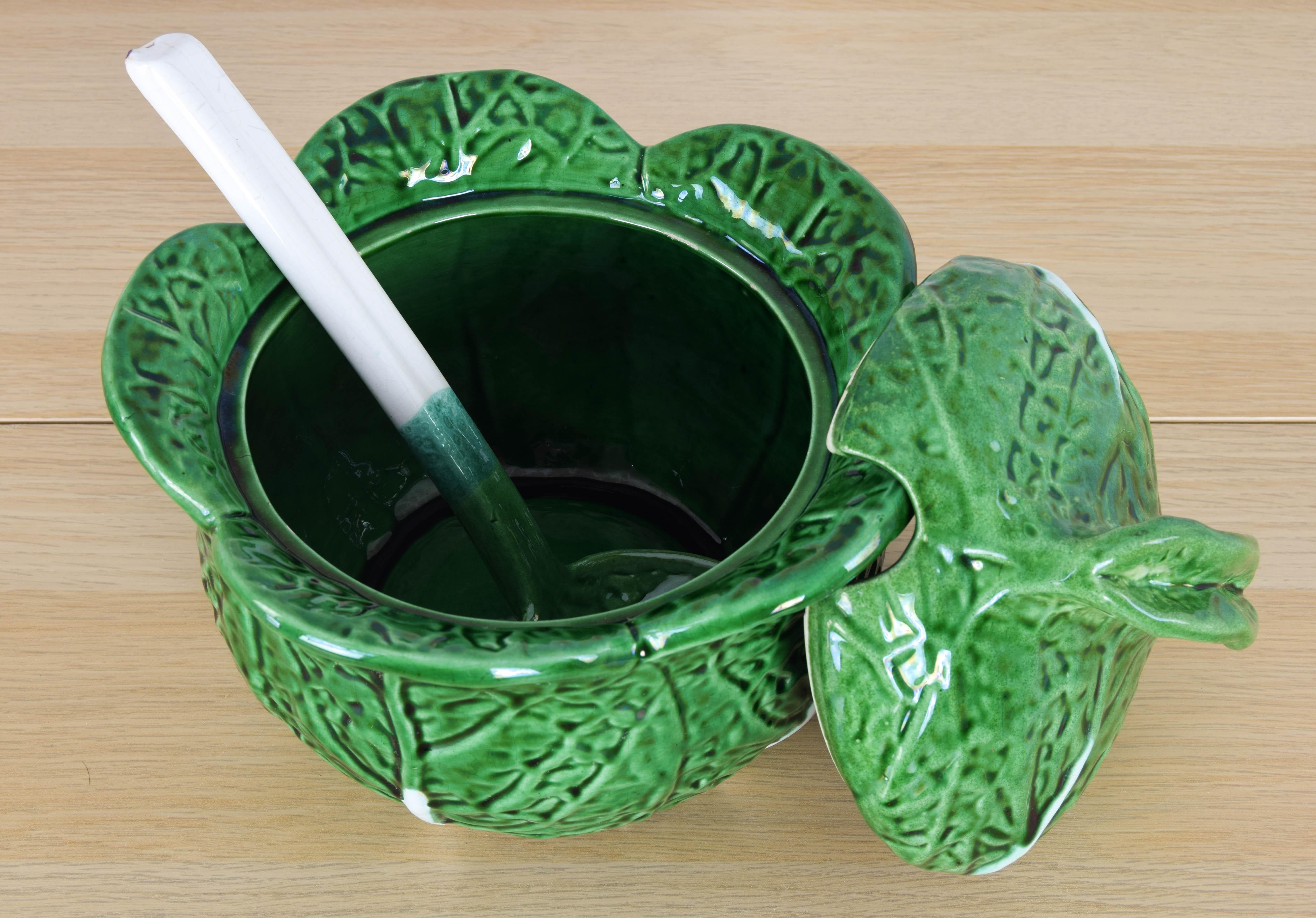 Vintage Ceramic Bordallo Pinheiro Cabbage Tureen Bowl, Portugal 60s For Sale 1