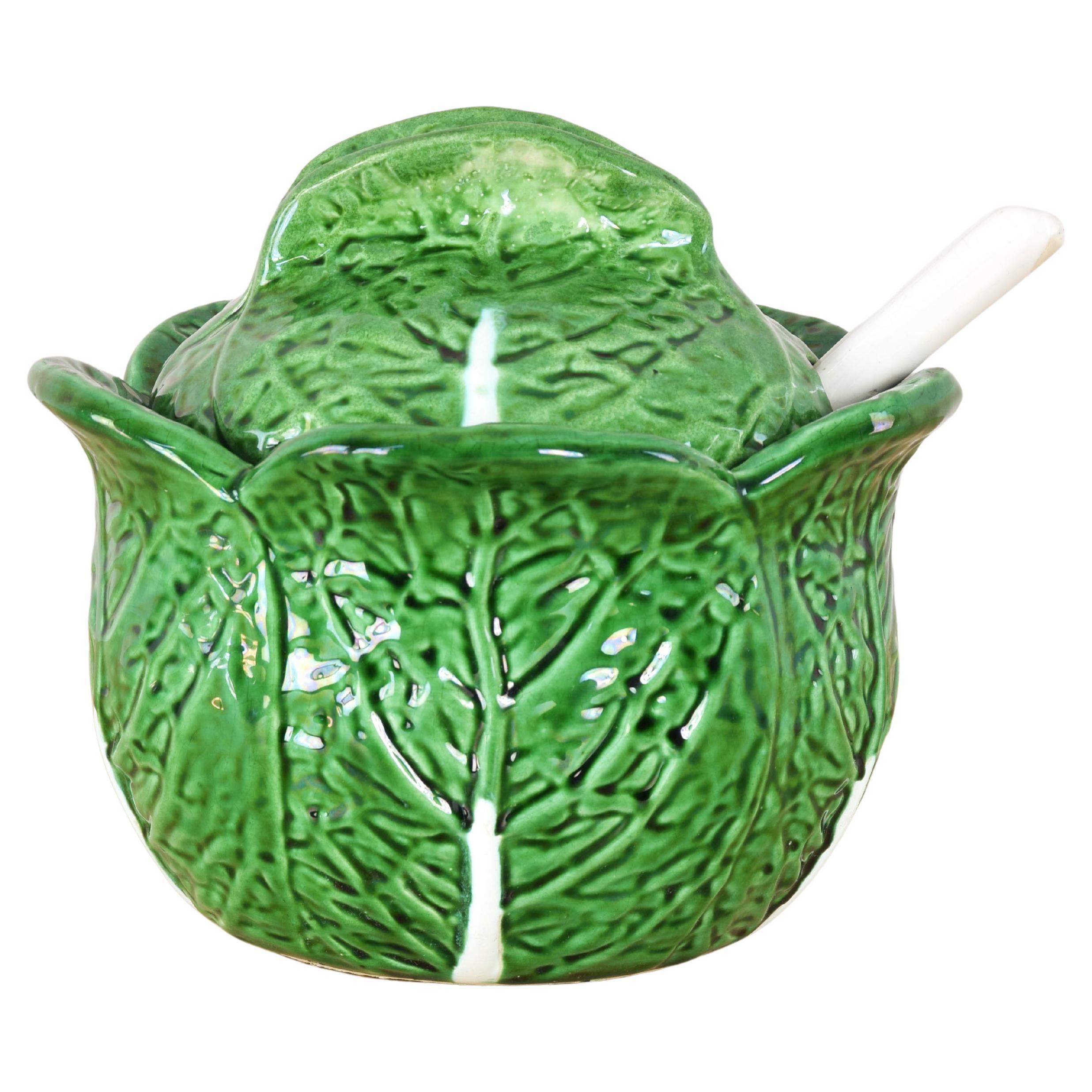 Vintage Ceramic Bordallo Pinheiro Cabbage Tureen Bowl, Portugal 60s For Sale