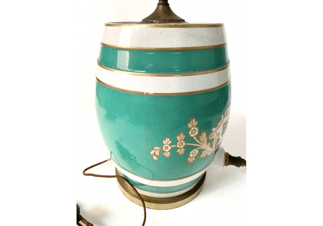 Gilt Vintage Ceramic Brandy Jug Mounted As A Lamp For Sale