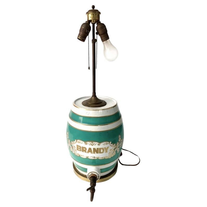 Vintage Brandy Krug aus Keramik als Lampe montiert