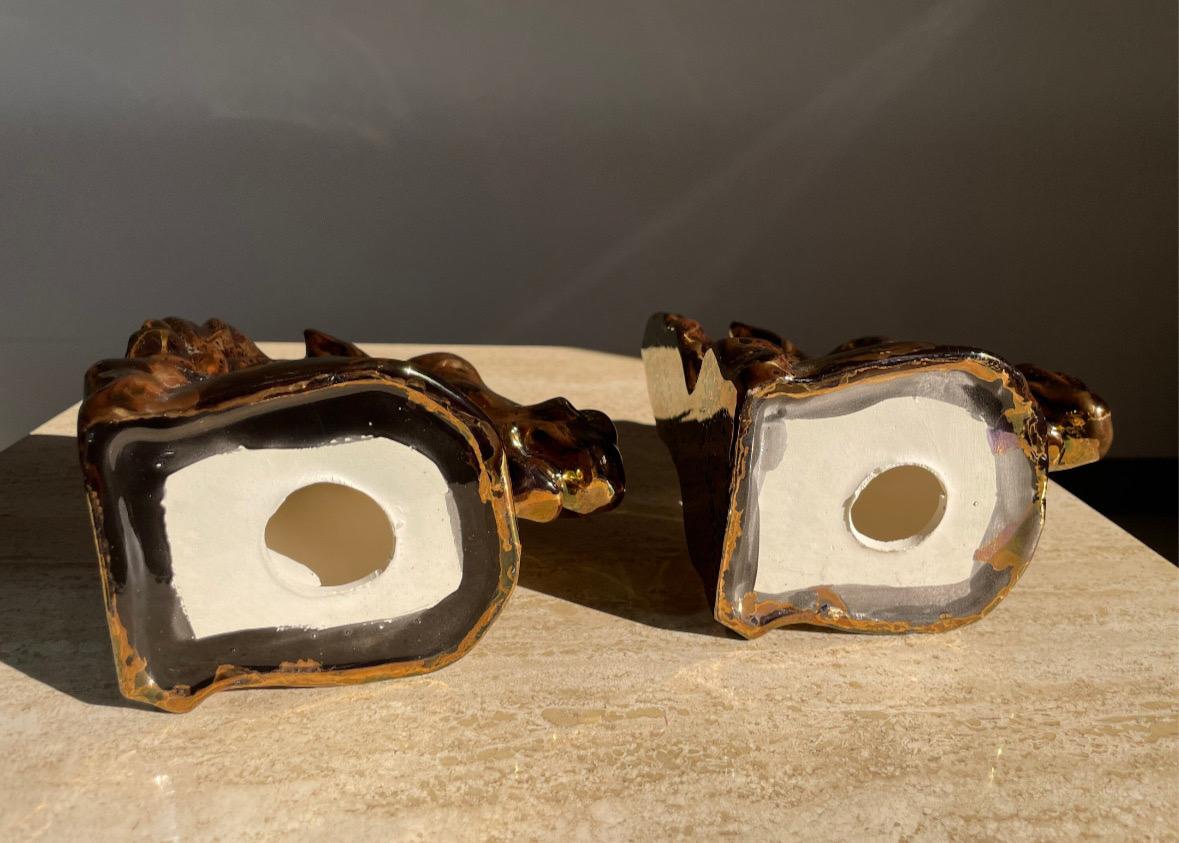 Vintage Ceramic Bronze Copper Magnesium Glaze Horse Head Bookends Pair For Sale 3