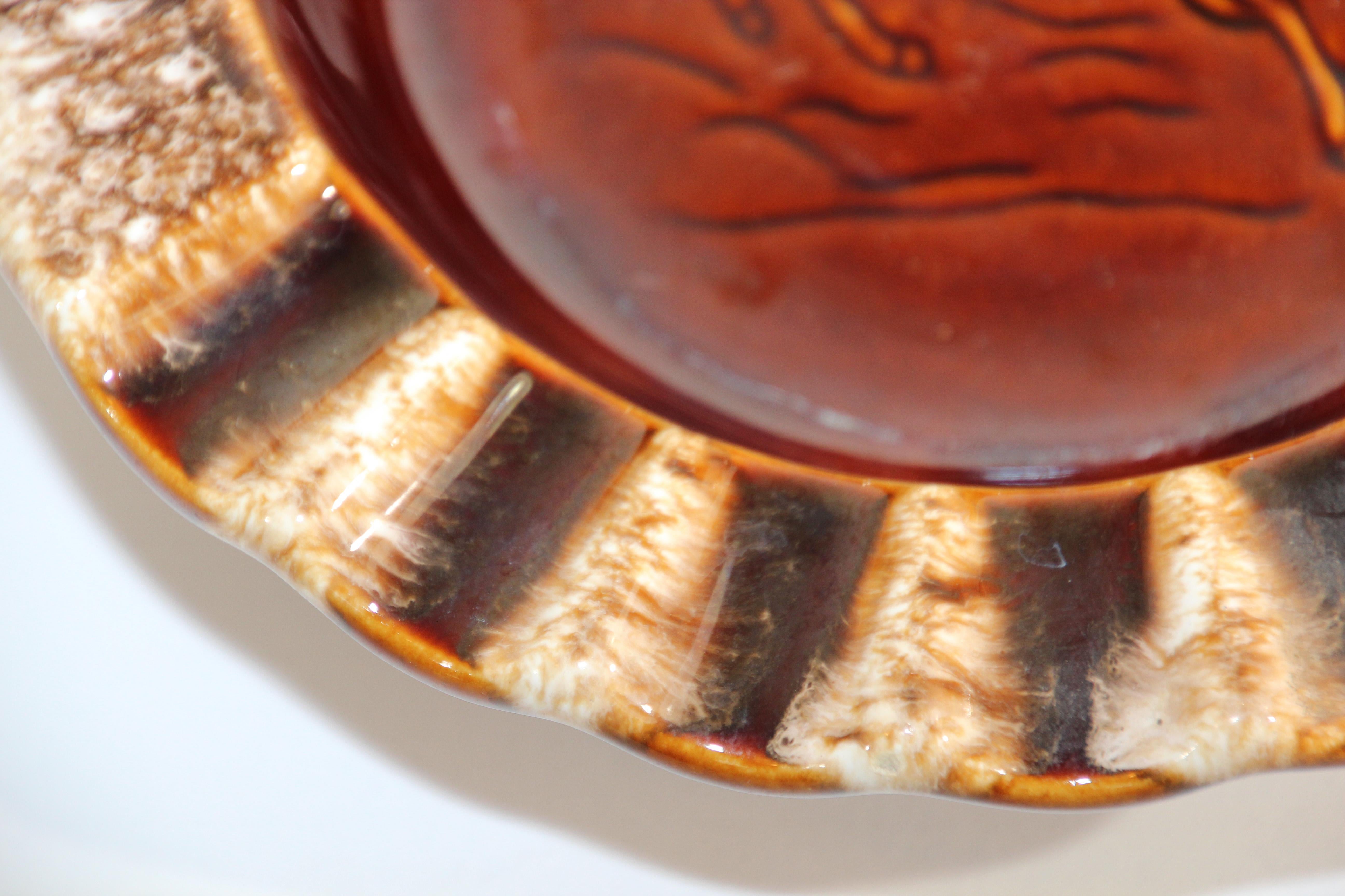 Vintage Ceramic Brown Round Handcrafted Pottery Ashtray 1