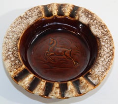 Vintage Ceramic Brown Round Handcrafted Pottery Ashtray