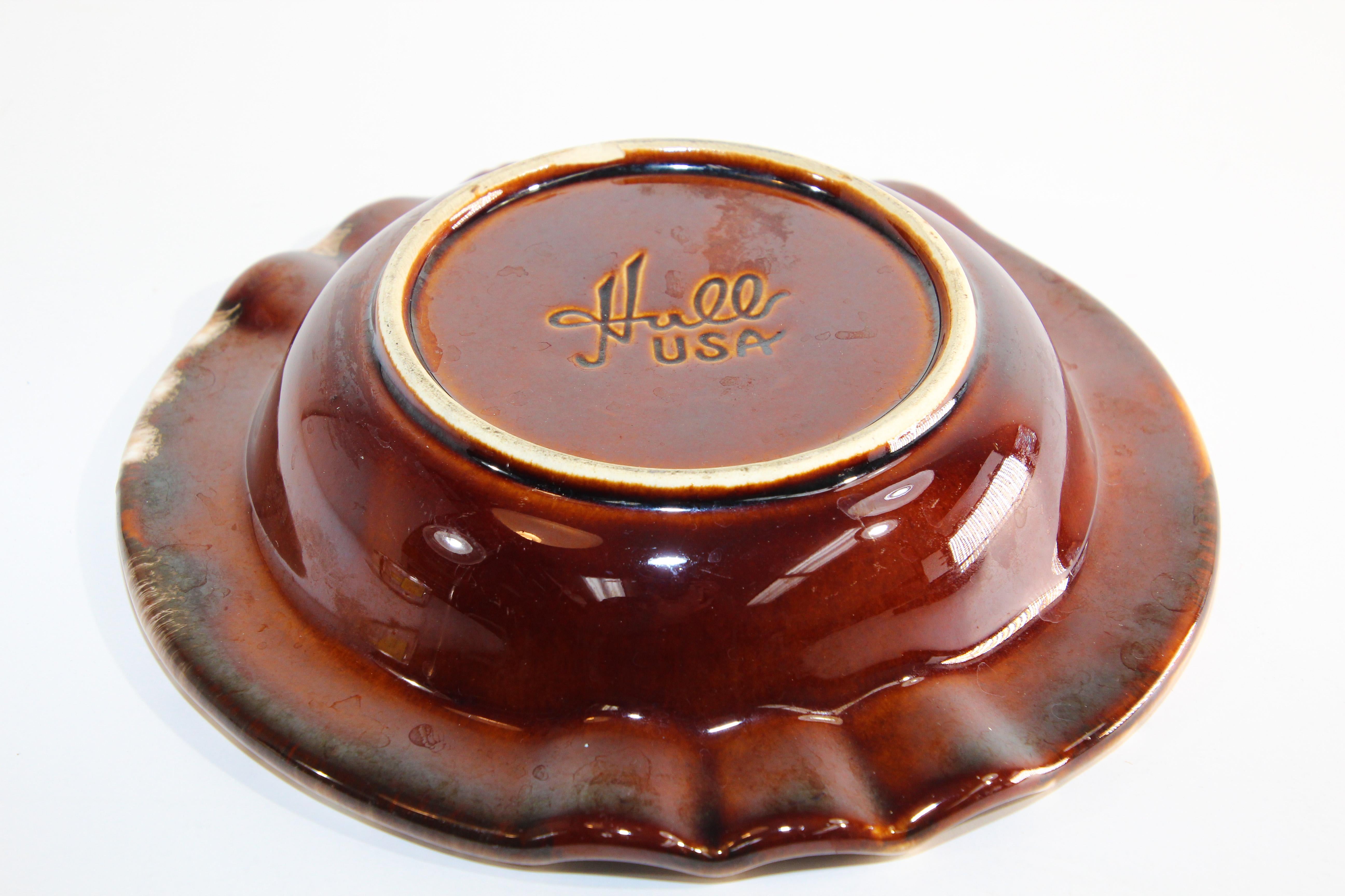 Hand-Carved Vintage Ceramic Brown Round Handcrafted Pottery Ashtray