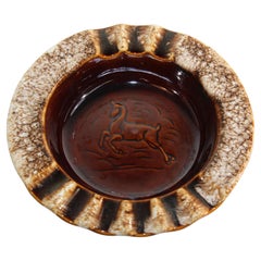 Vintage Ceramic Brown Round Handcrafted Pottery Ashtray