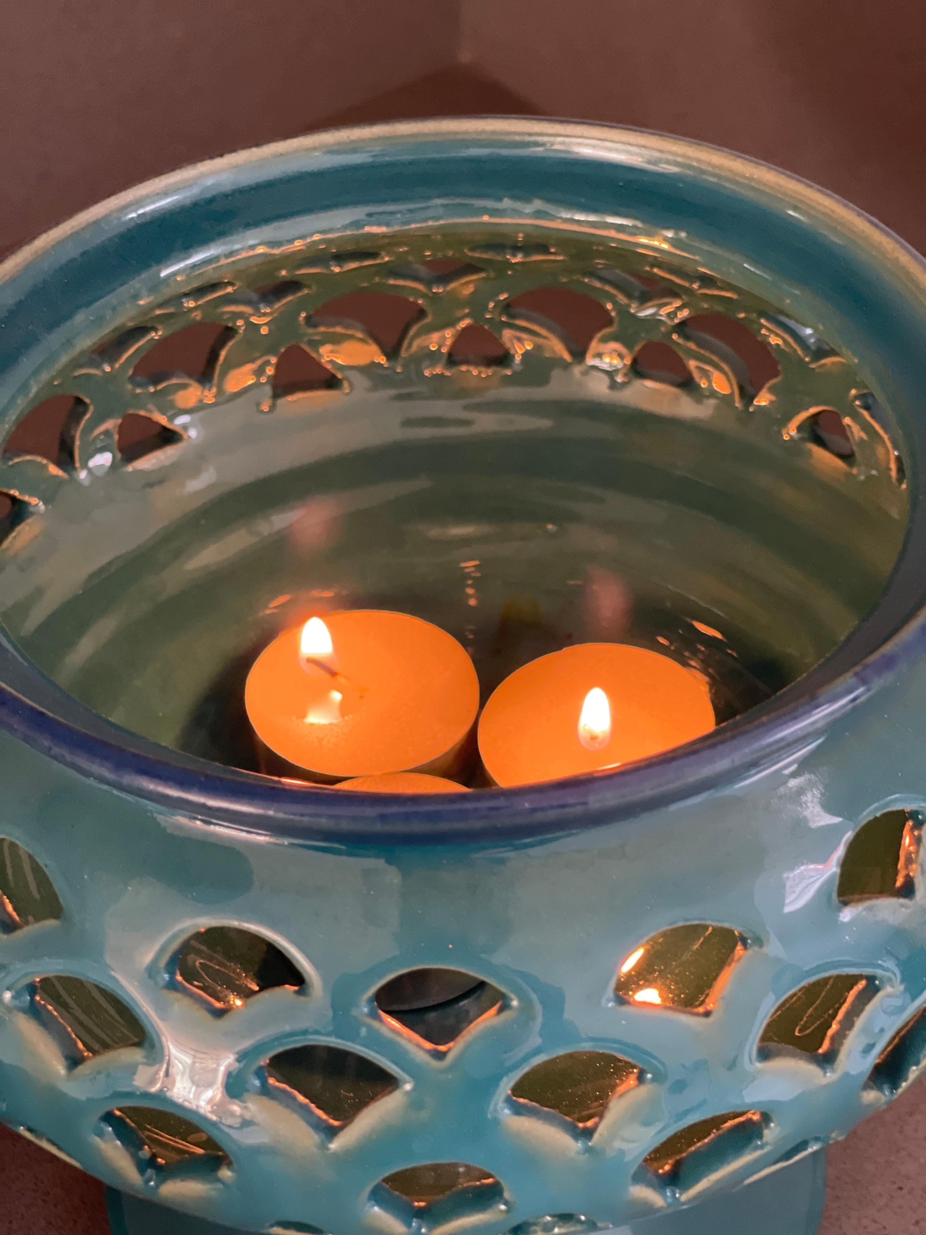 Candle Holder Hand Crafted Blue Ceramic Torches With Stand &Lid 3
