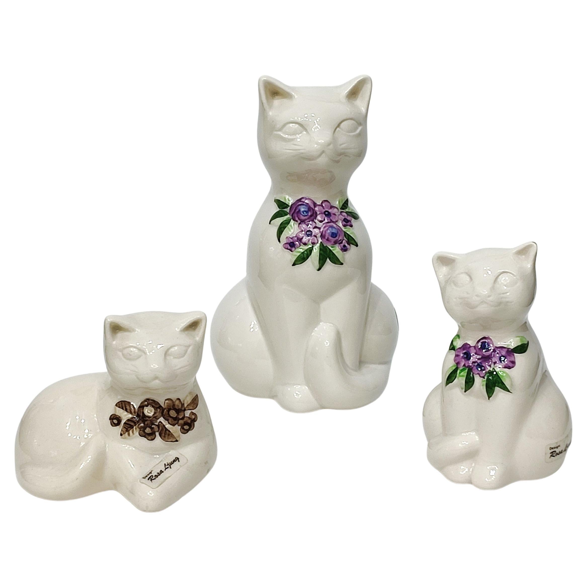 Vintage Keramik Katzenfiguren Entworfen, Rosa Ljung für Deco Helsingborg, Schweden