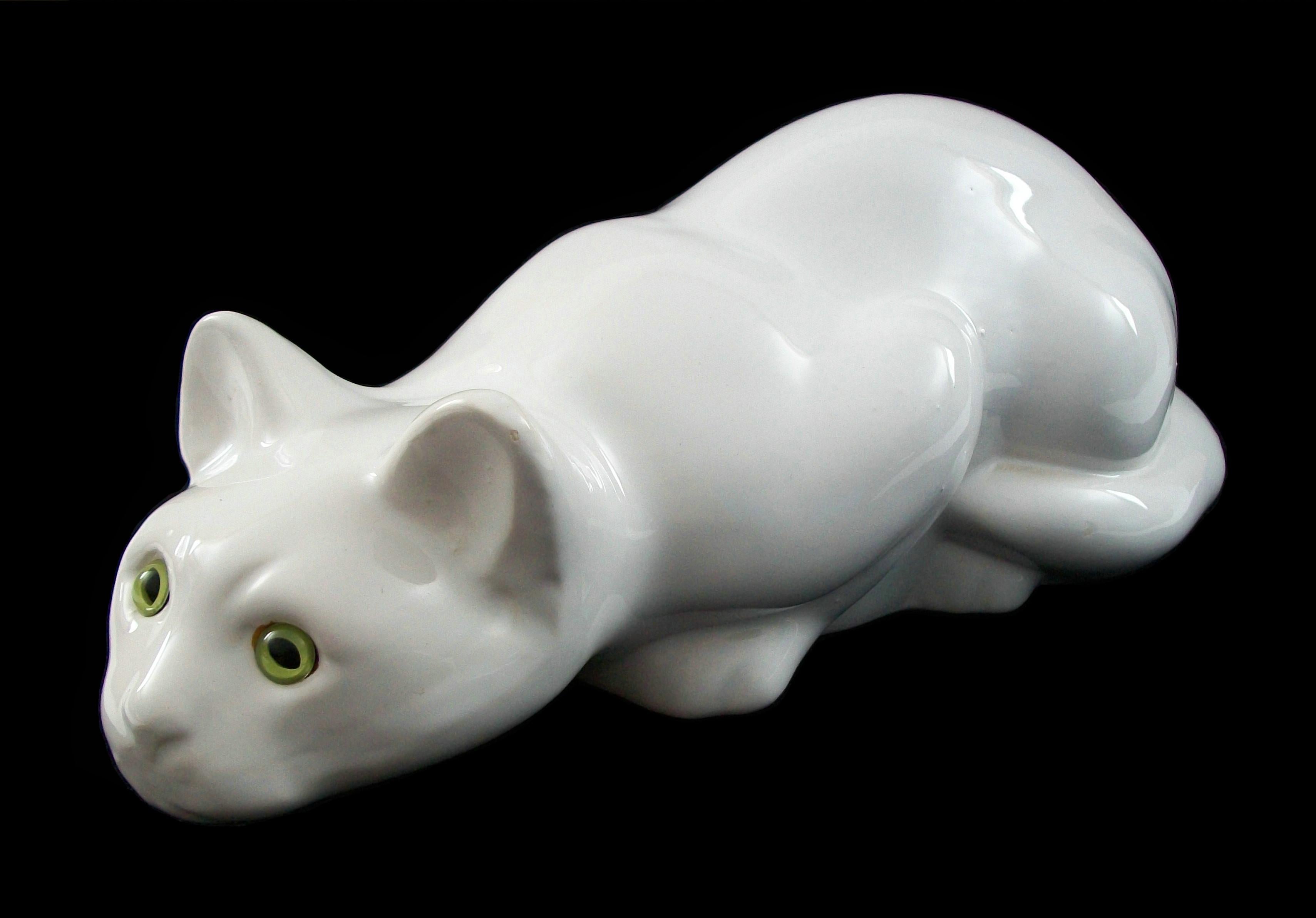 Italian Vintage Ceramic Cat with Green Glass Eyes - Italy - Circa 1980's For Sale